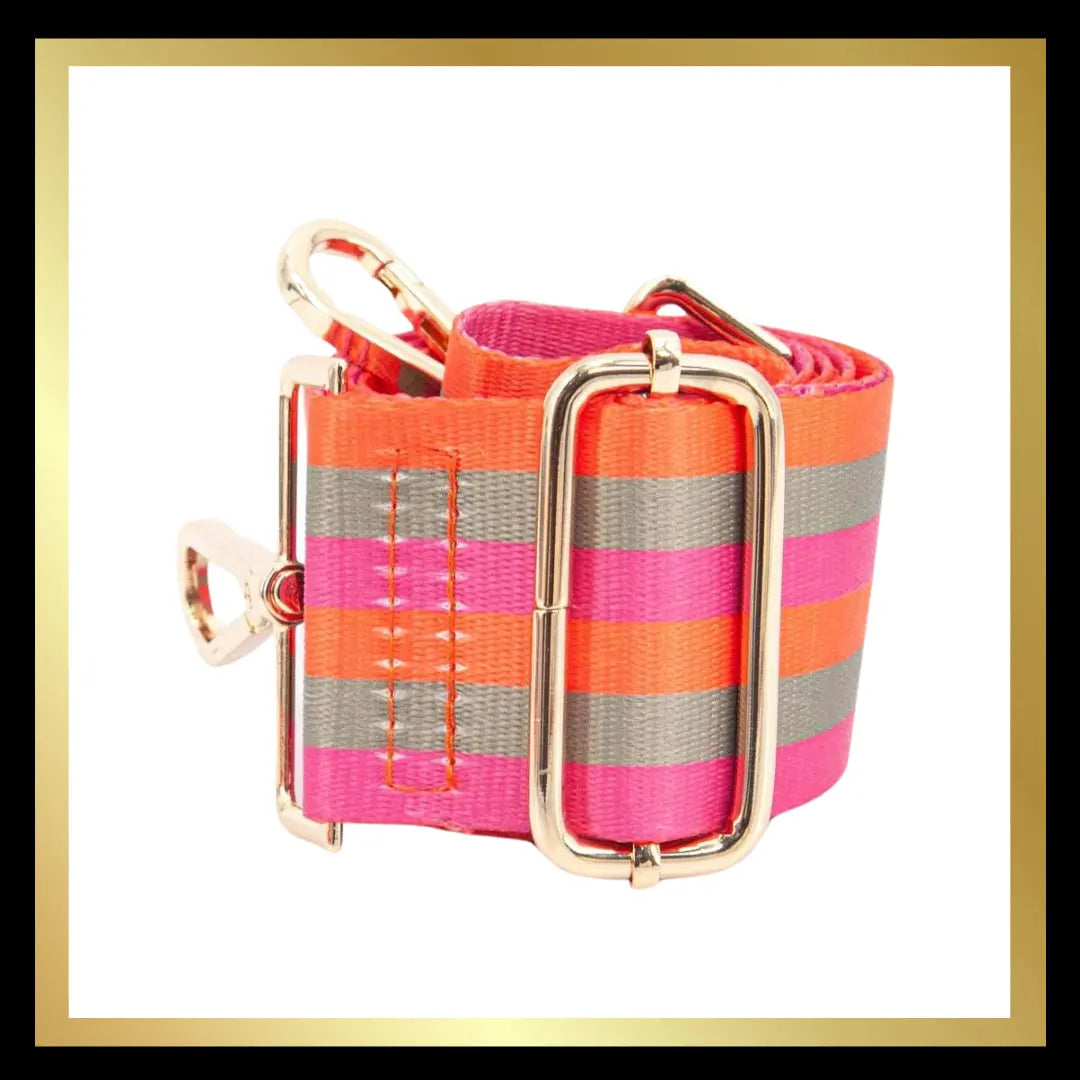 Multi Stripe Wide Bag Strap in Pink & Khaki: One-size The Style Closet