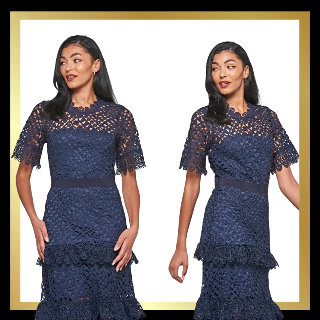 Narelle Navy Crochet Lace Midaxi Dress The Style Closet
