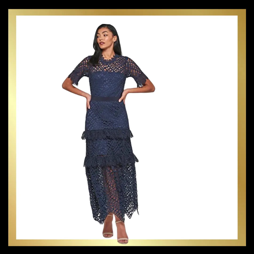 Narelle Navy Crochet Lace Midaxi Dress The Style Closet