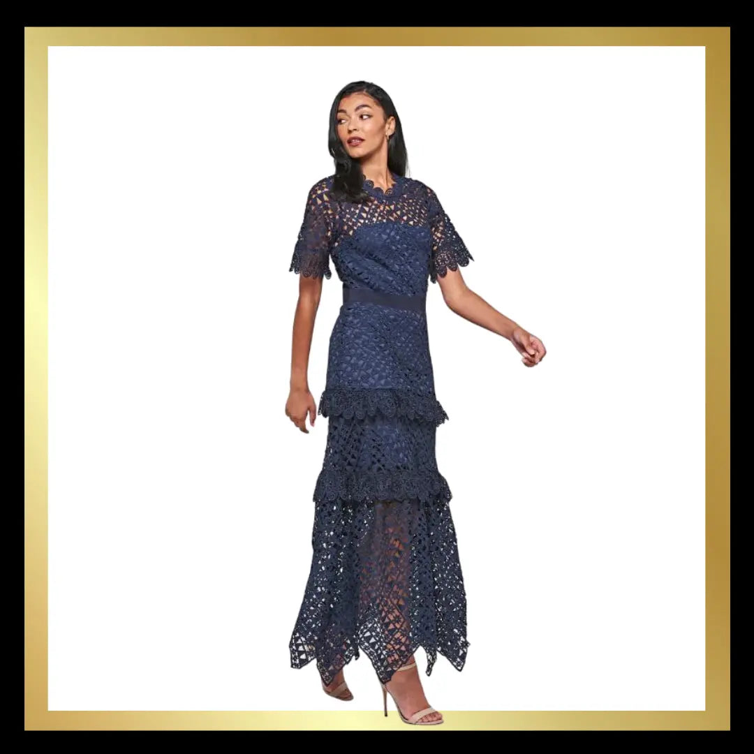 Narelle Navy Crochet Lace Midaxi Dress The Style Closet