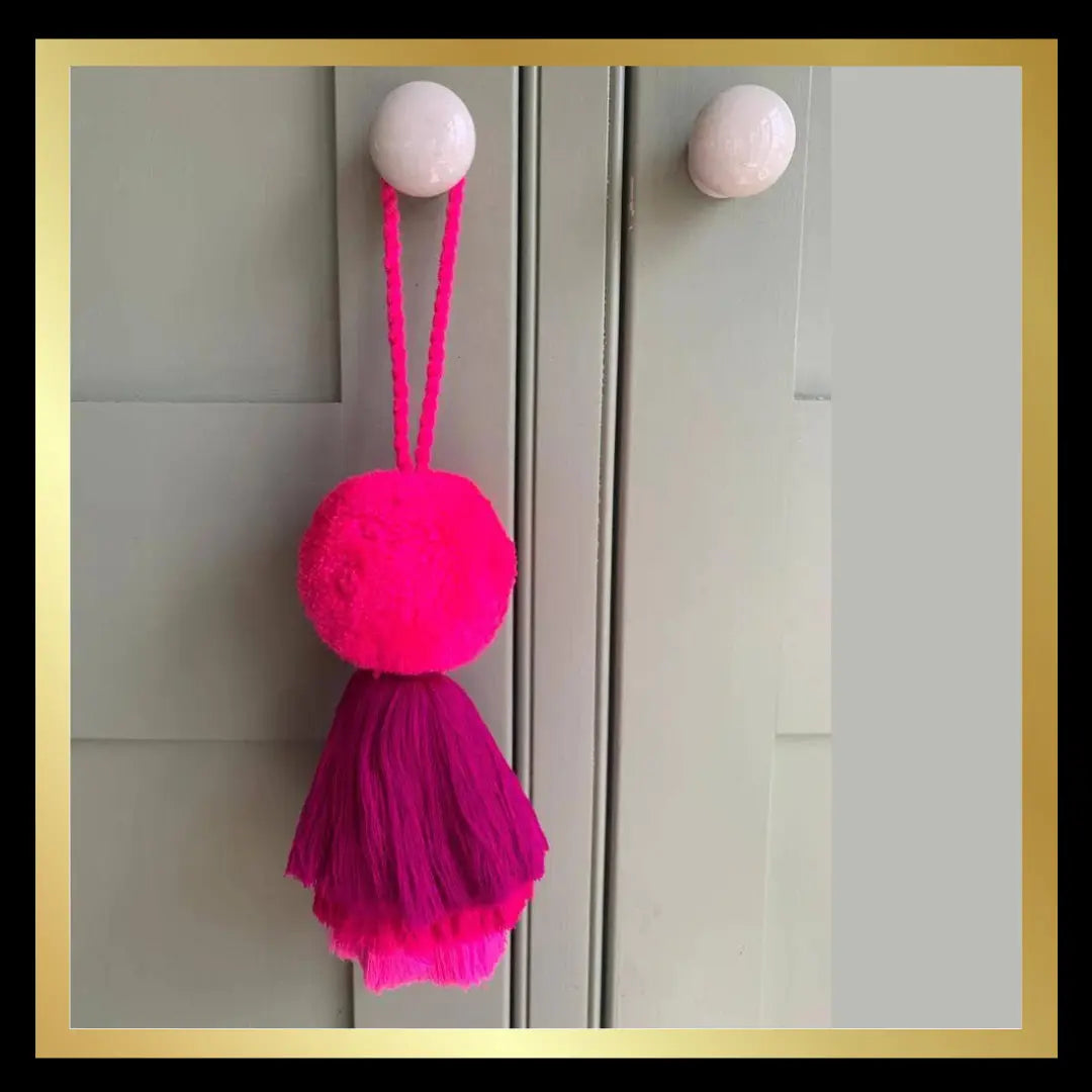 Large Pom Pom Trio Tassel Swag, Pinks PomPom Galore