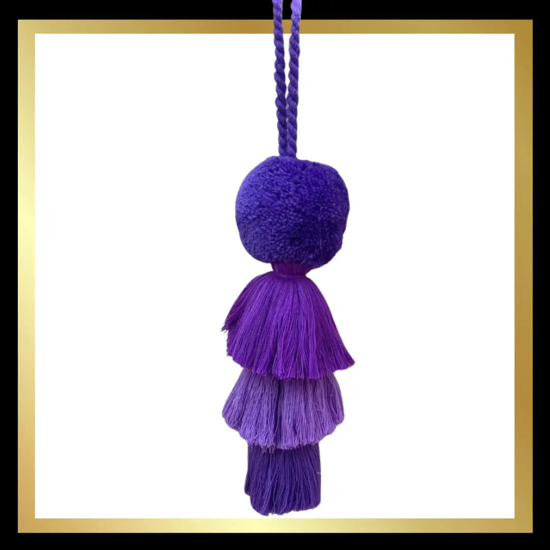 Large Pom Pom Trio Tassel Swag, Purple and Lilac PomPom Galore