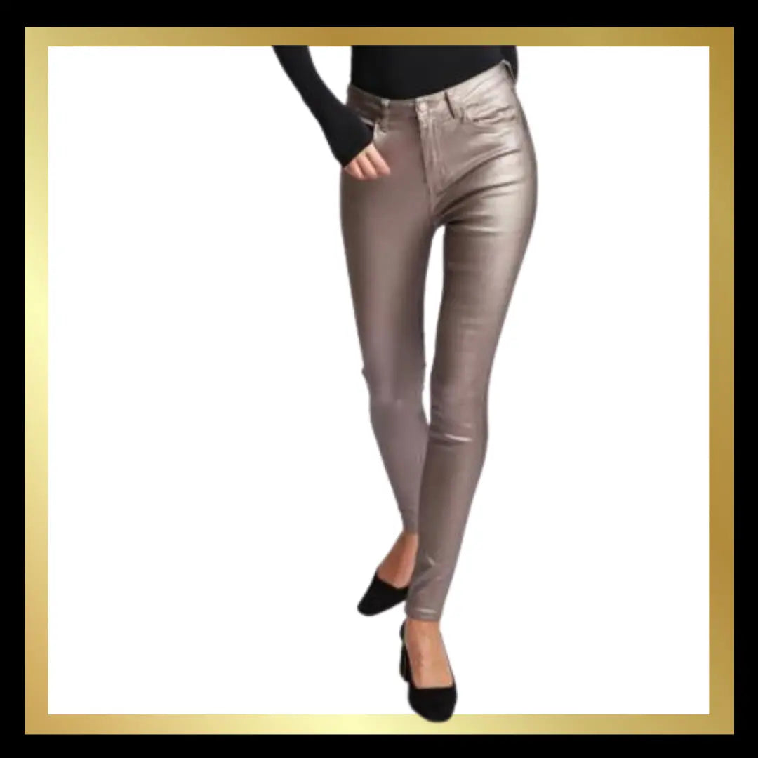 Toxik Faux Leather Champagne Metallic Jeans The Style Closet