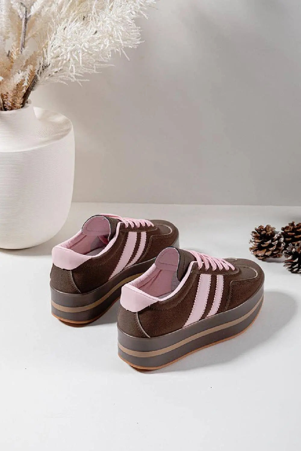 LACE UP CHUNKY PLATFORM SIDE DETAIL: BROWN /PINK The Style Closet