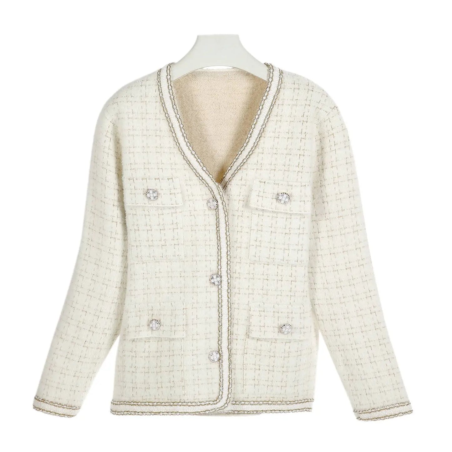Tweed soft cardigan: Cream The Style Closet