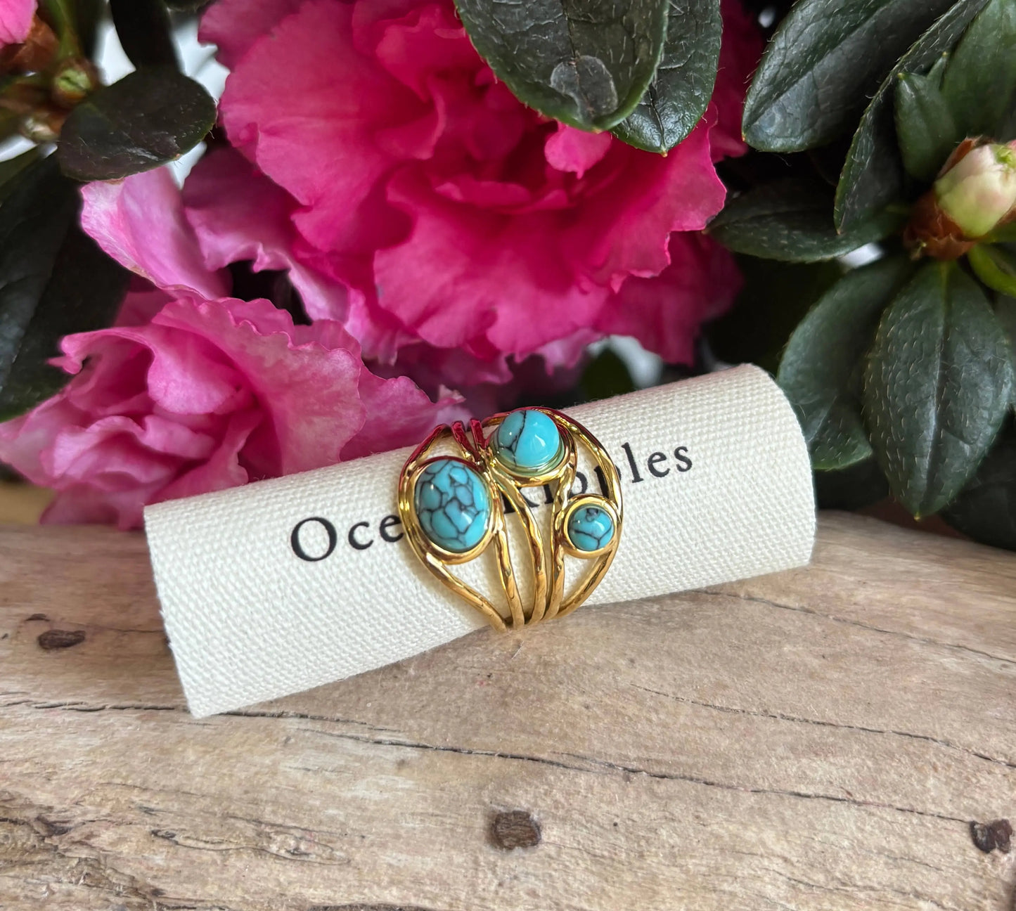 18ct Gold Plated Turquoise Multi Band Adjustable Ring The Style Closet