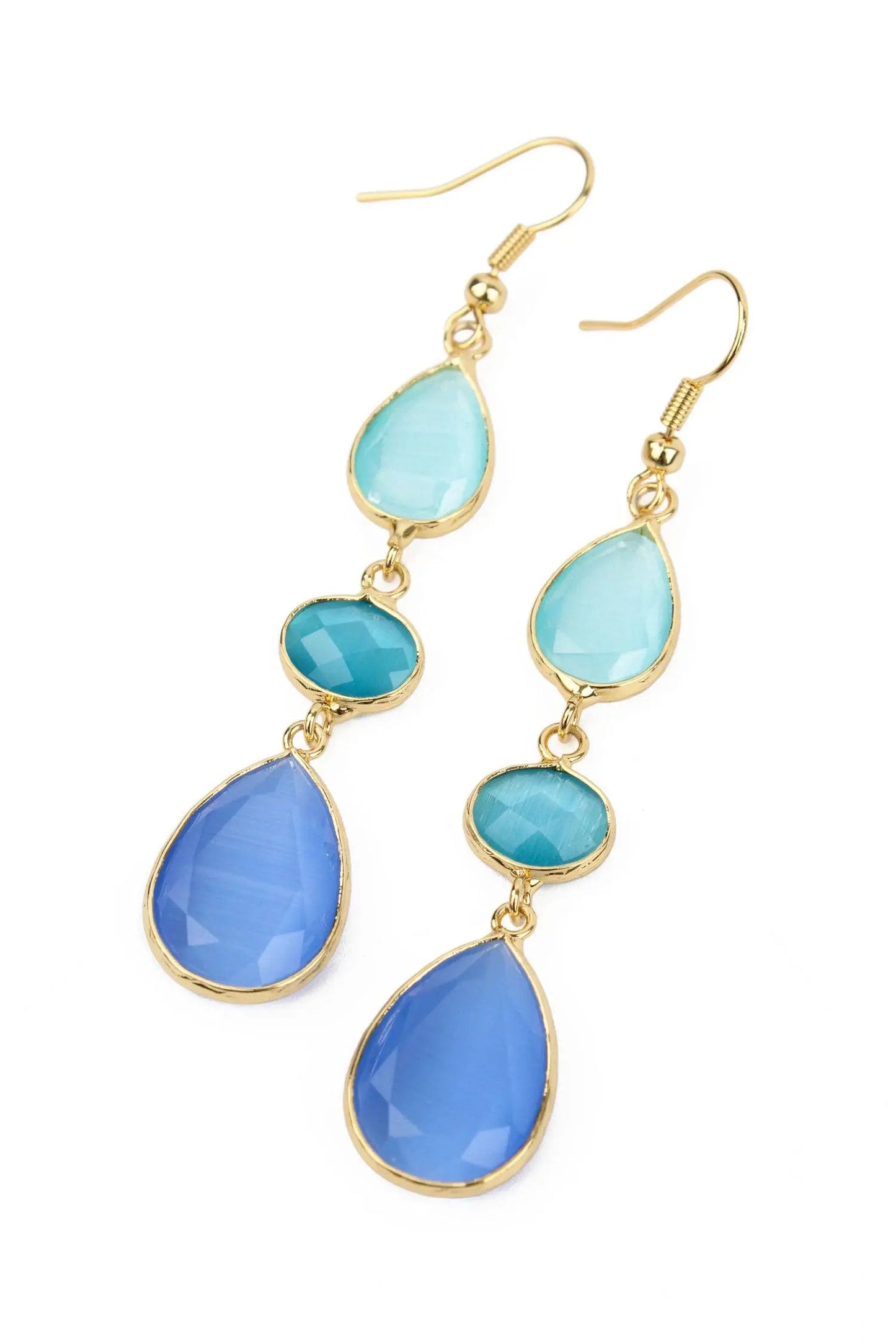 BLUE TRIPLE GEMSTONE DROP EARRINGS The Style Closet