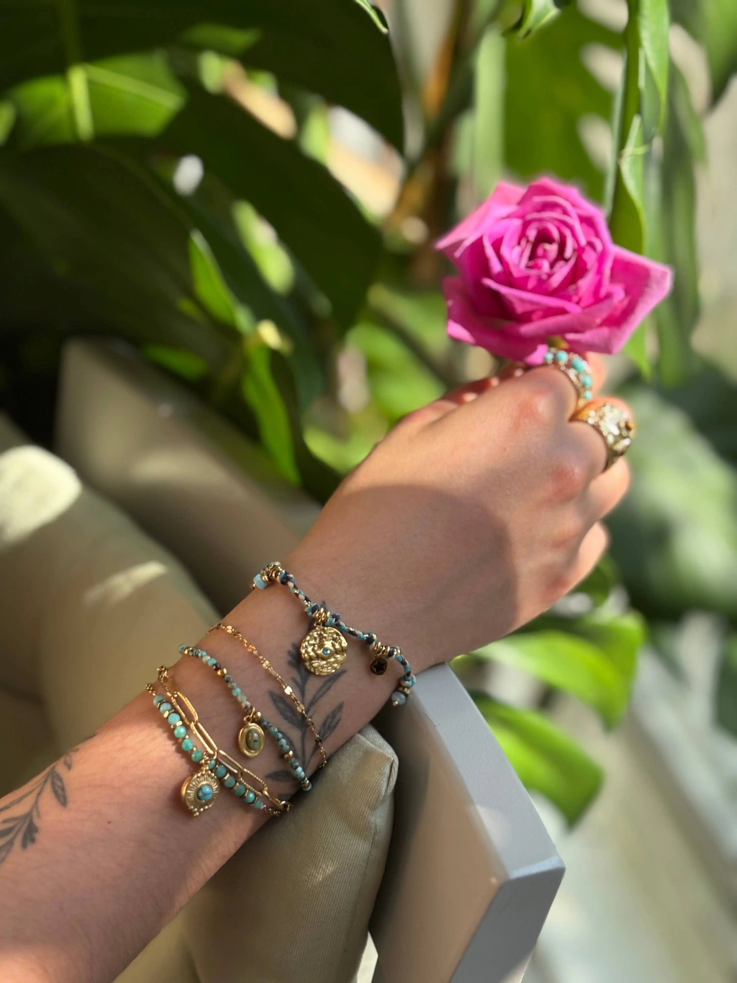 18ct Gold Plated Turquoise Double Chain Bracelet The Style Closet