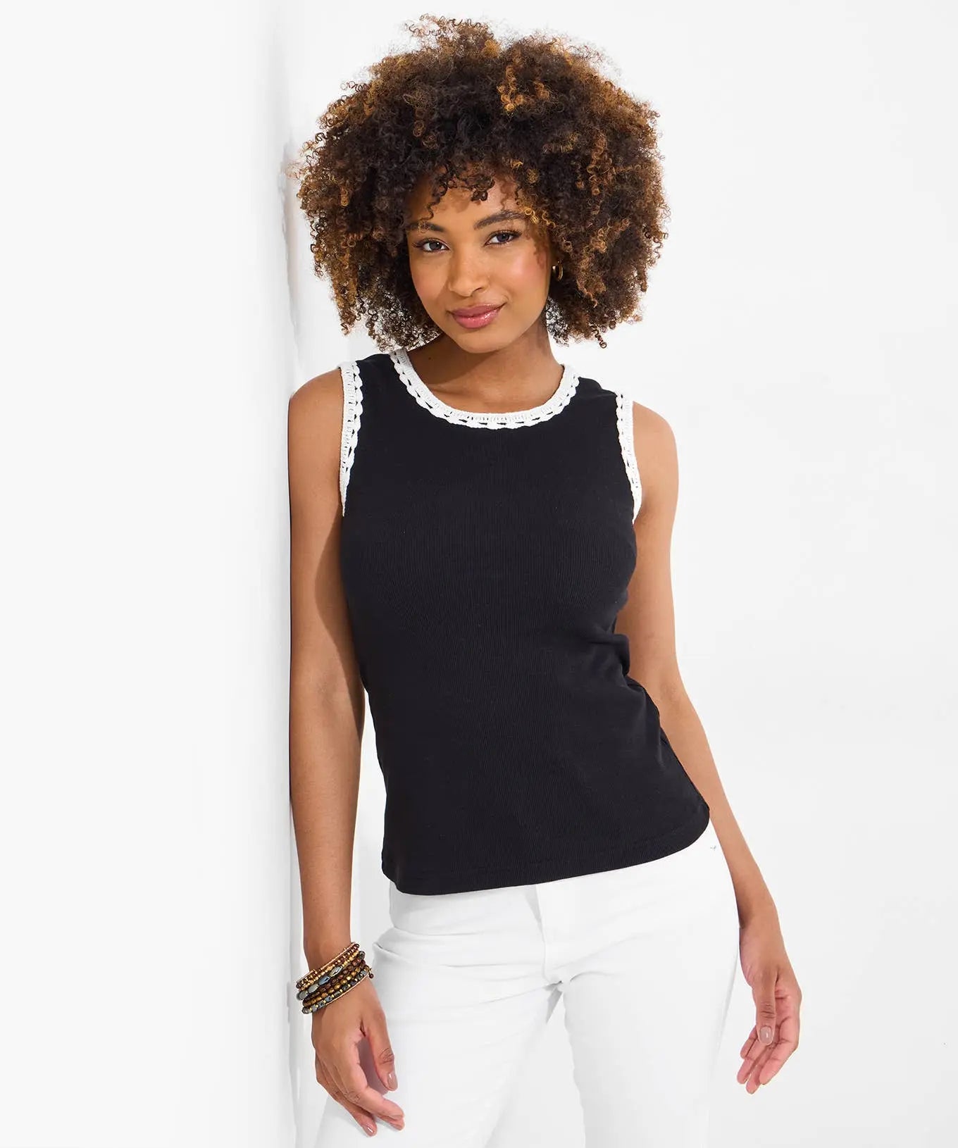 Camille Crochet Trim Ribbed Vest: Black / 10 Joe Browns