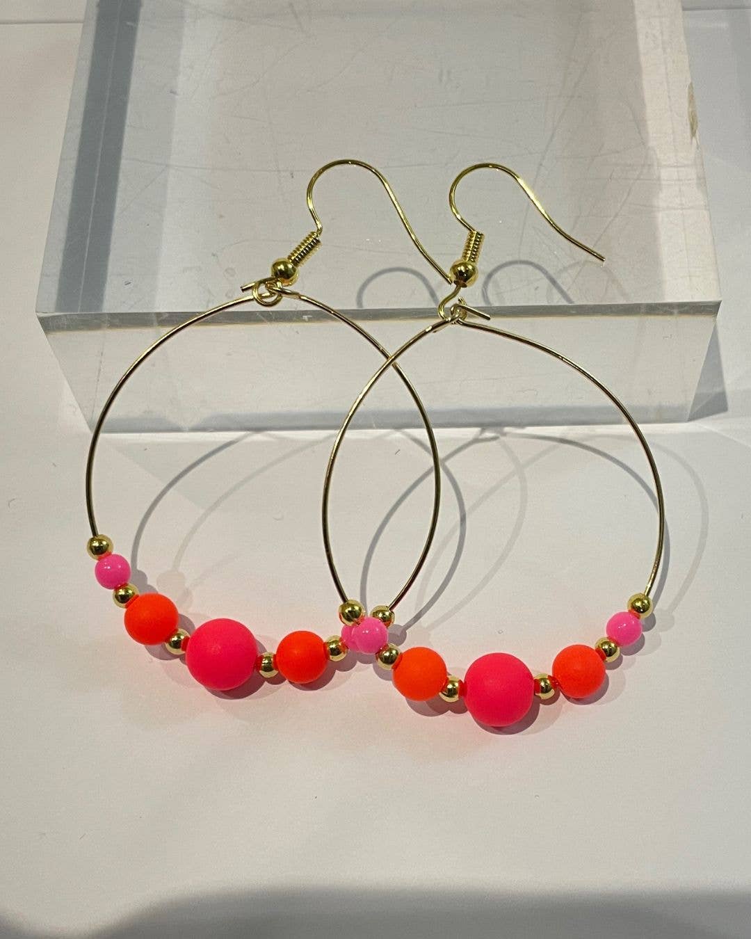 Half Beaded Neon and Pink Beaded Hoops