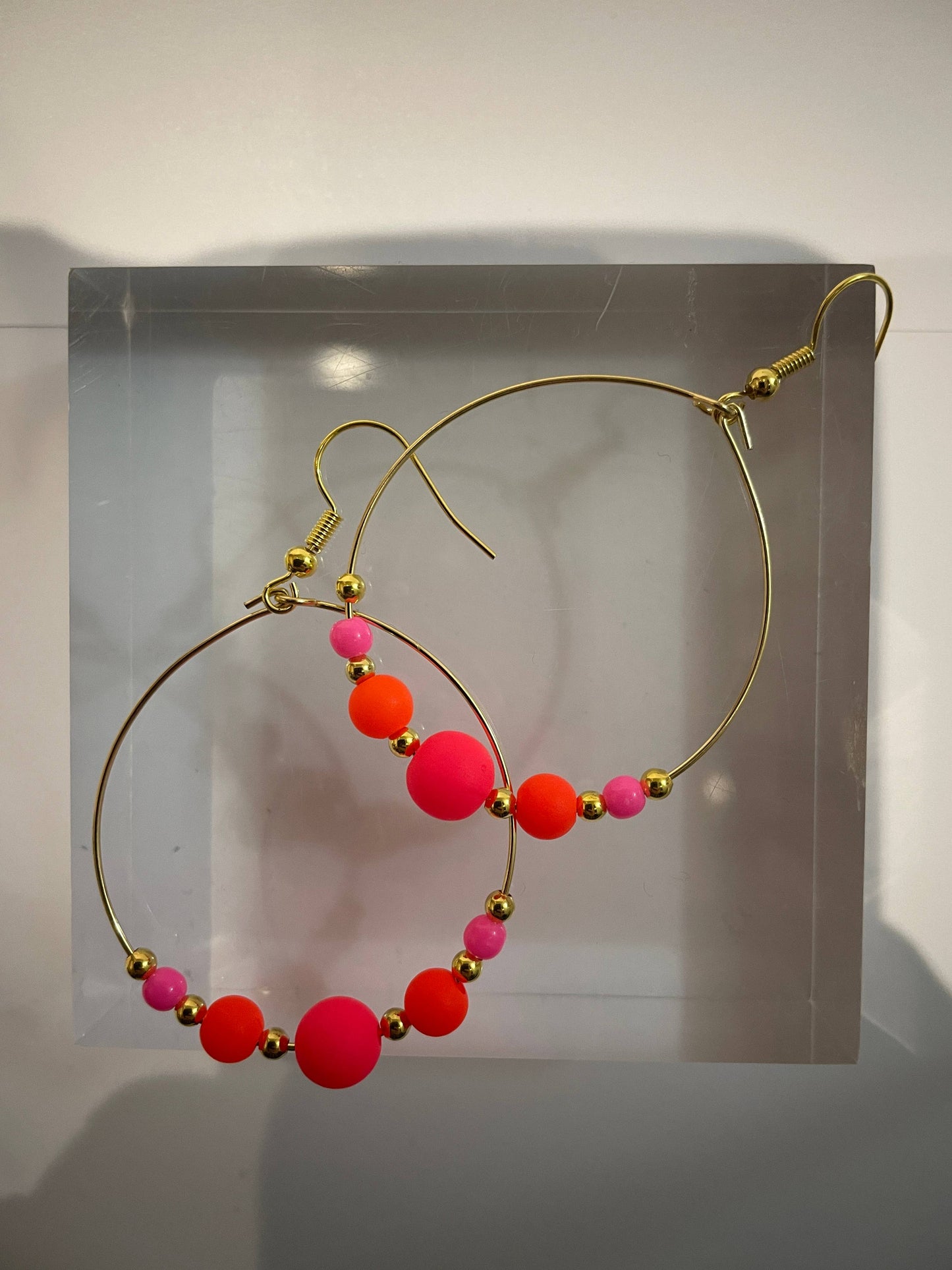 Half Beaded Neon and Pink Beaded Hoops