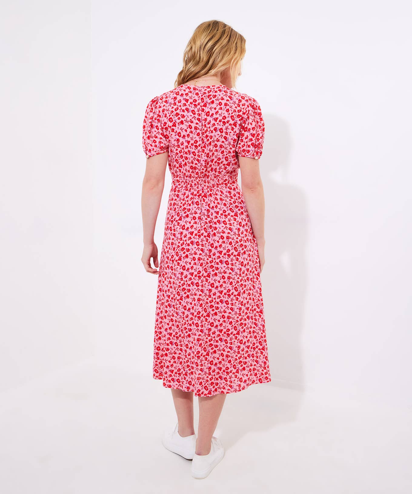 Roses Are Red Floral Printed Midi Dress: Red / 14