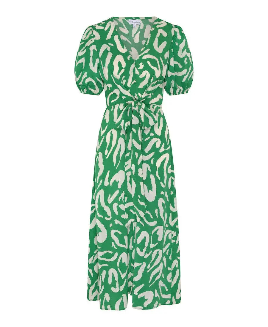 Green Animal Tie Front Midi Dress The Style Closet