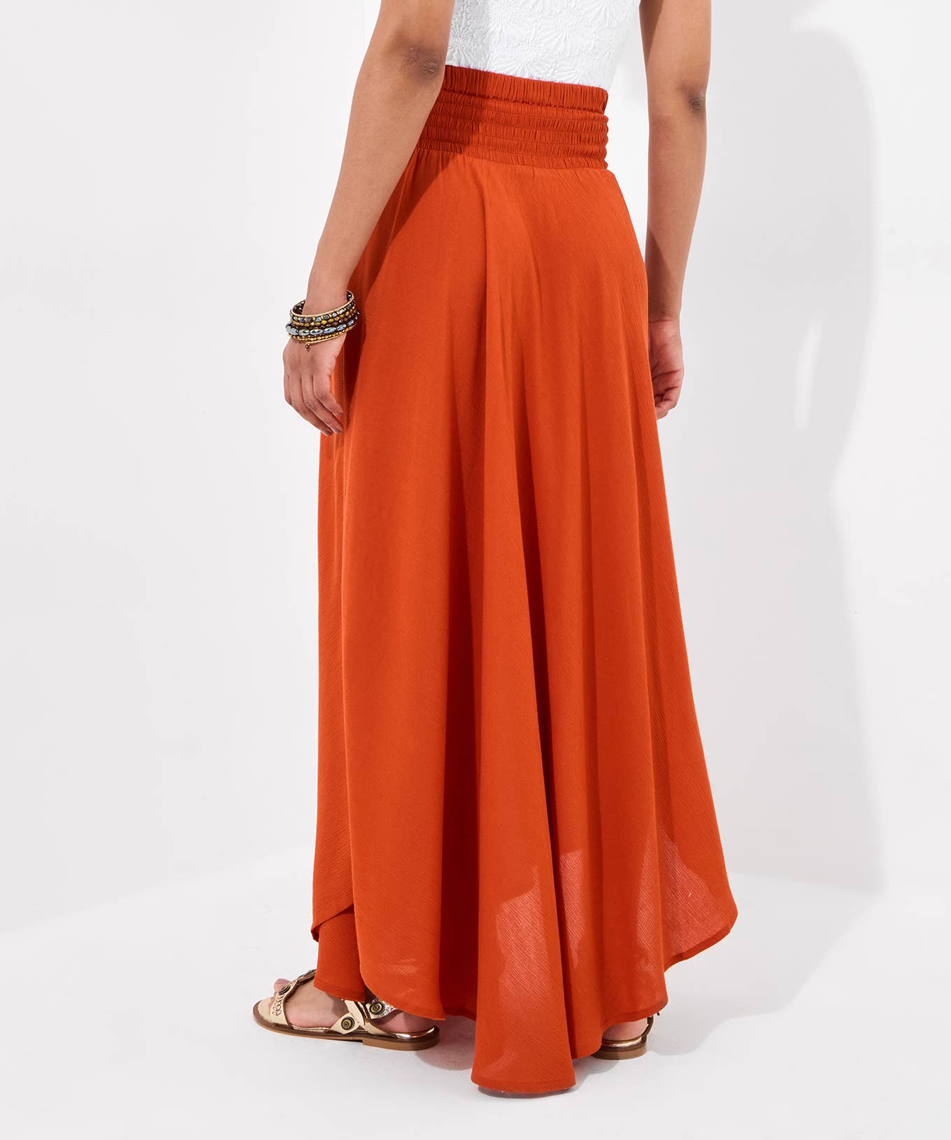 Florrie Tie Front Crinkle Skirt: Orange / 10