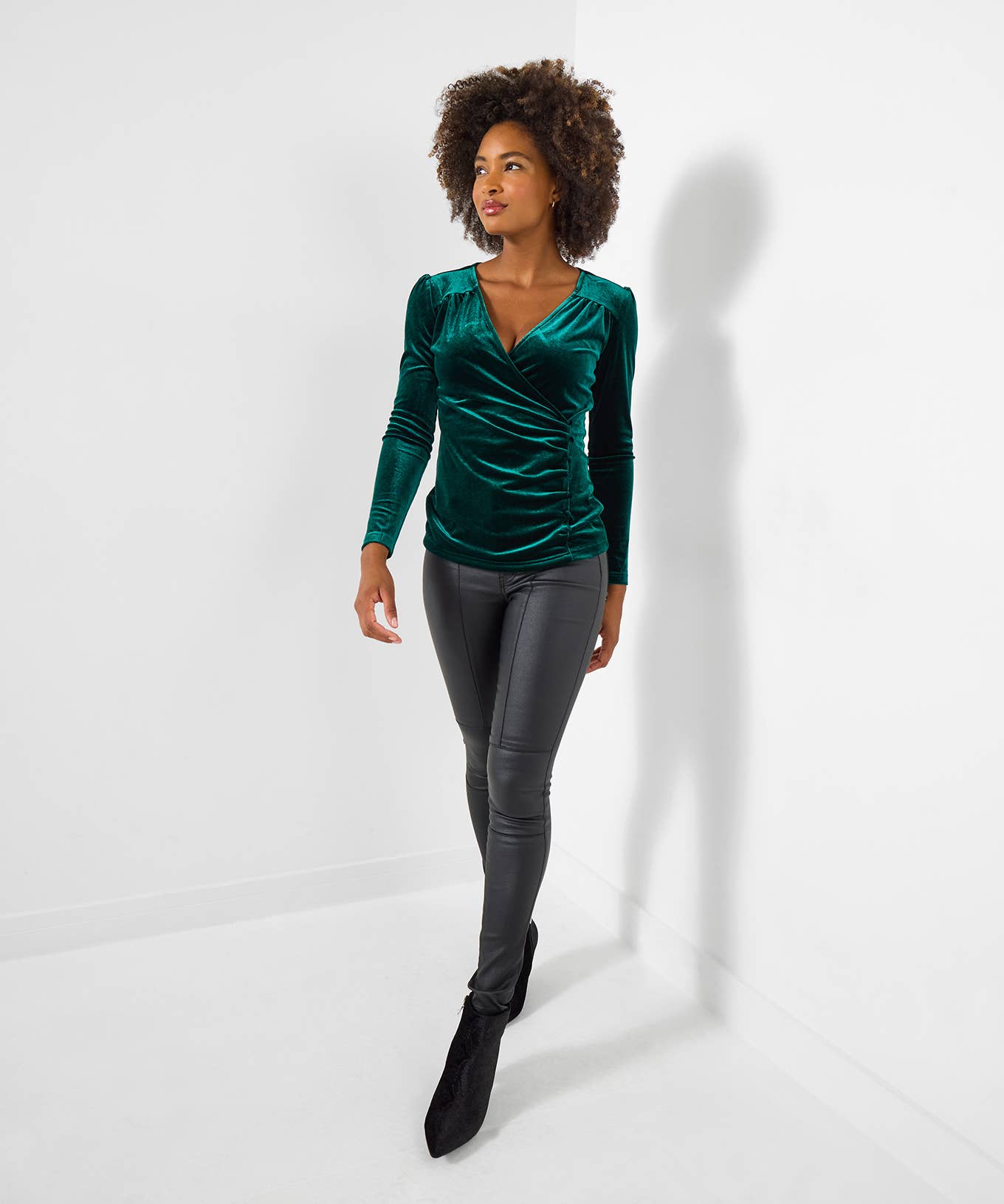 Velour Wrap Top: Green