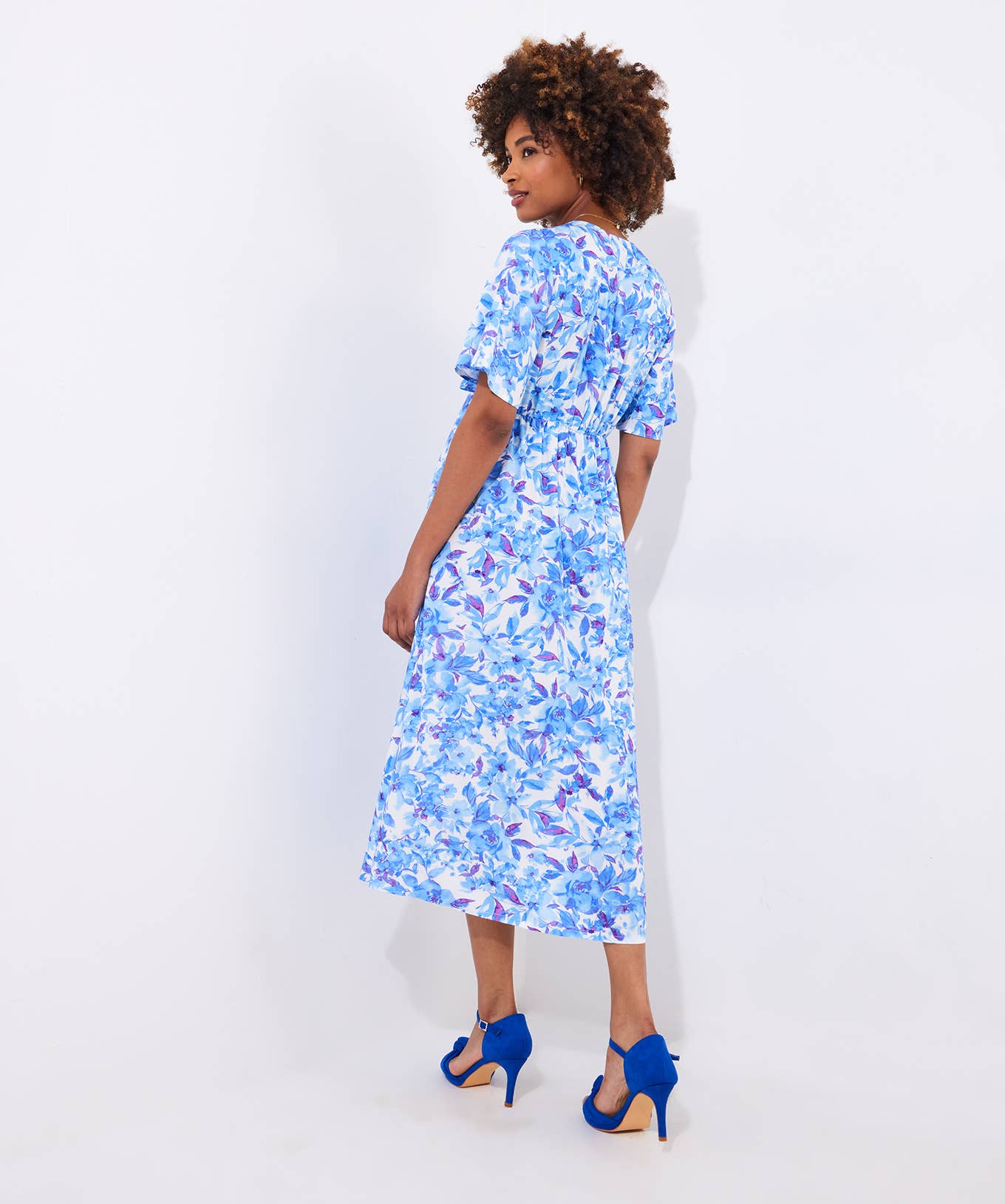 Olivia Floral Printed Midi Dress: Blue