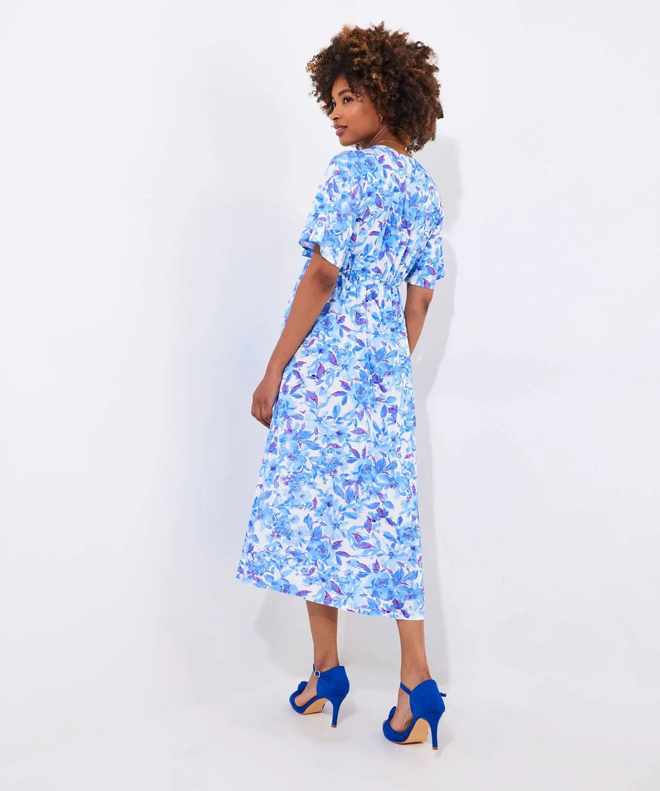 Olivia Floral Printed Midi Dress: Blue The Style Closet