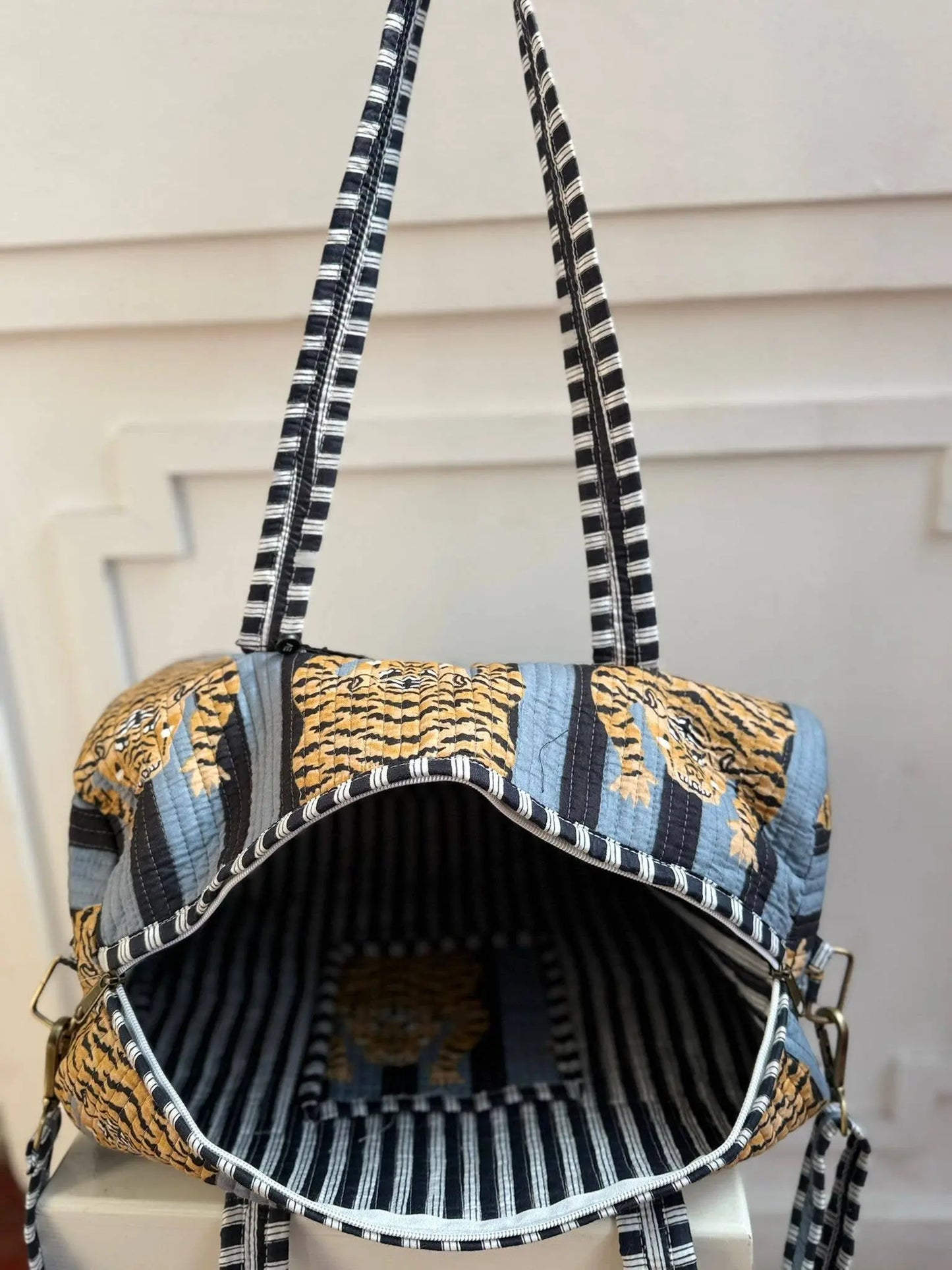 Quilted Cotton Duffle Bag 18': Blue The Style Closet