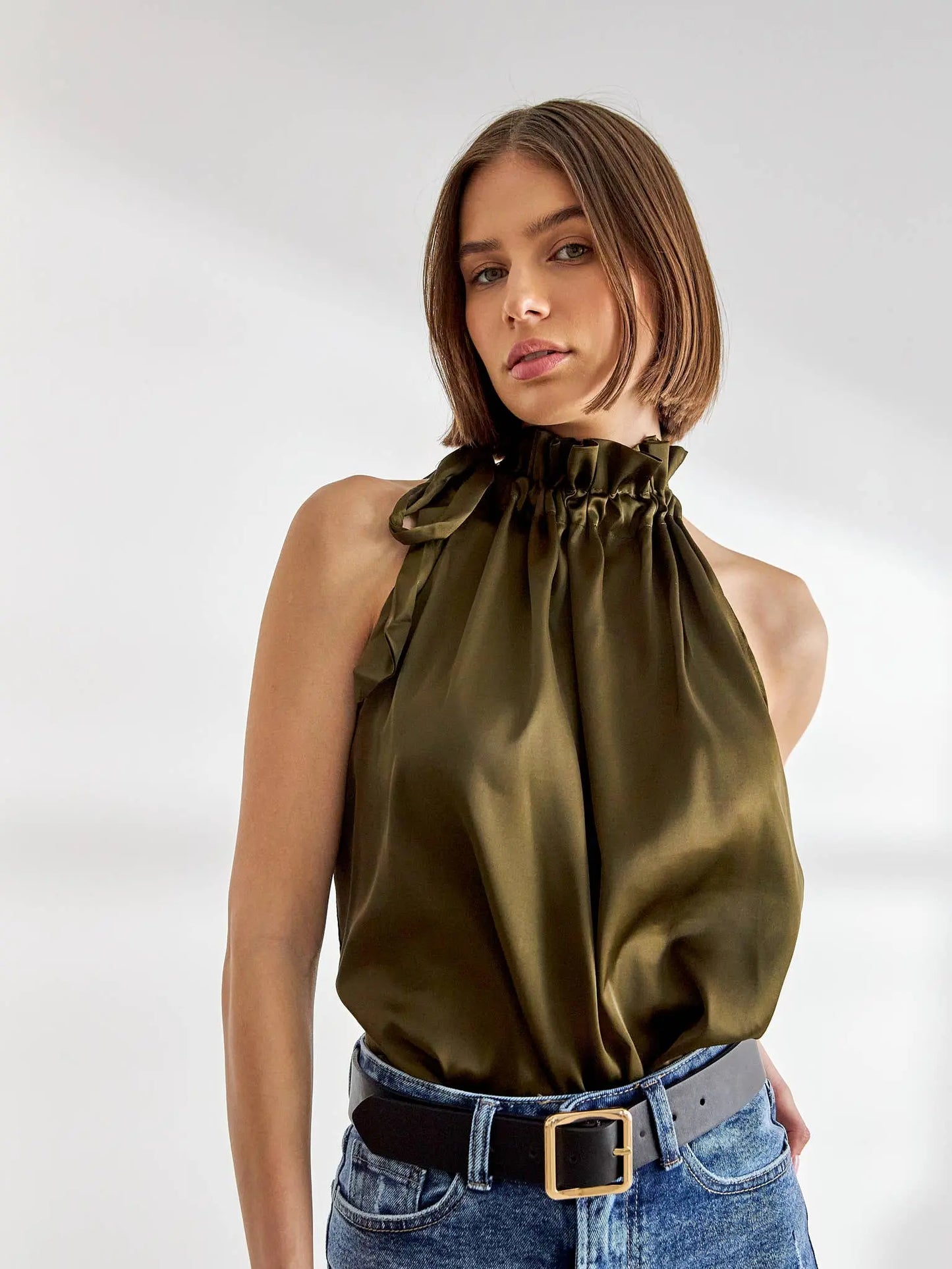 Elisabeth satin top with bow on the collar - CK08090: One size / Champagne CHOKLATE PARIS