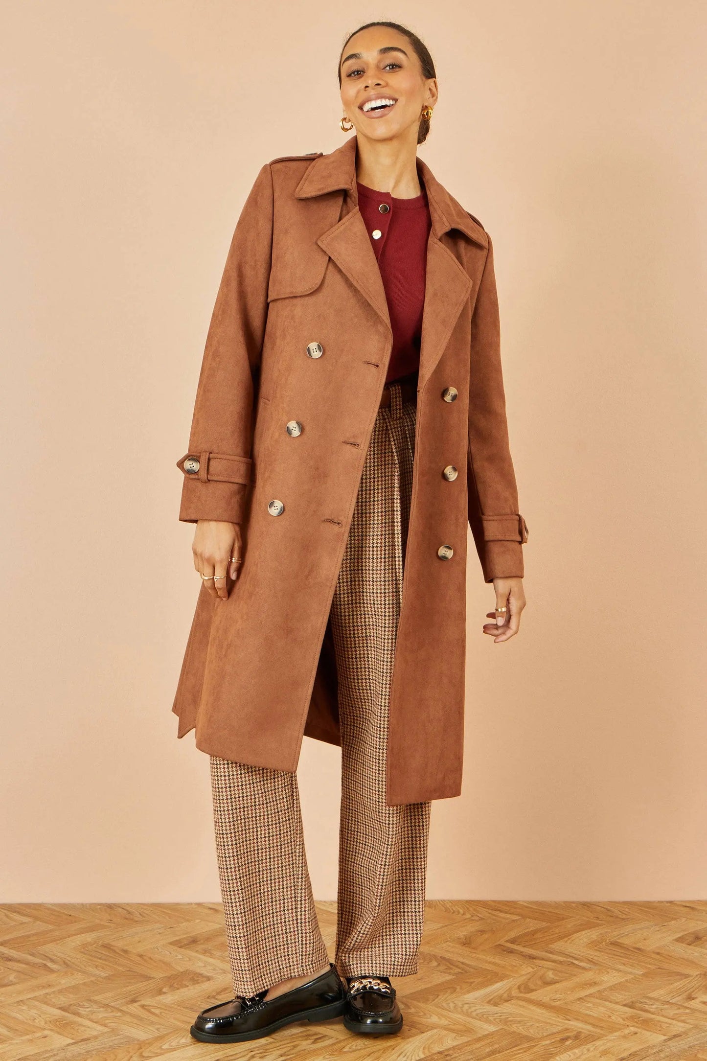 Brown Faux Suede Trench Coat: Brown The Style Closet