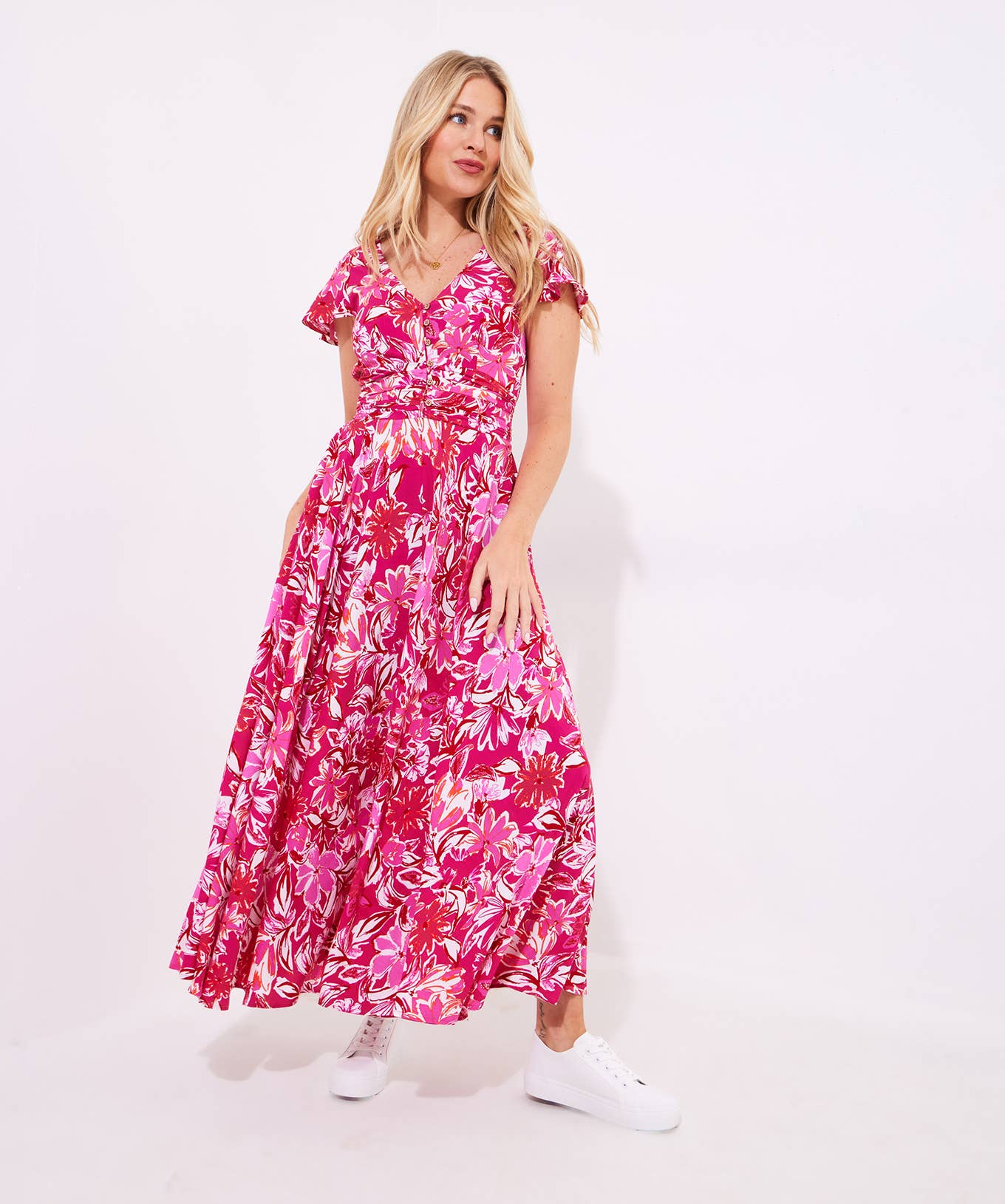 Celina Floral Maxi Dress: Pink / 10