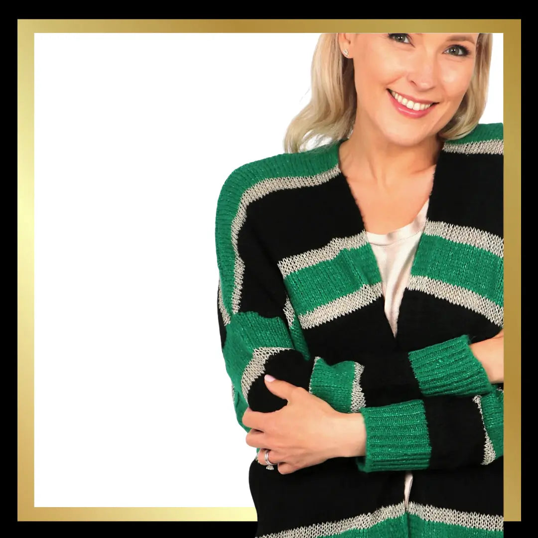 Green, Black, Gold Cardigan The Style Closet