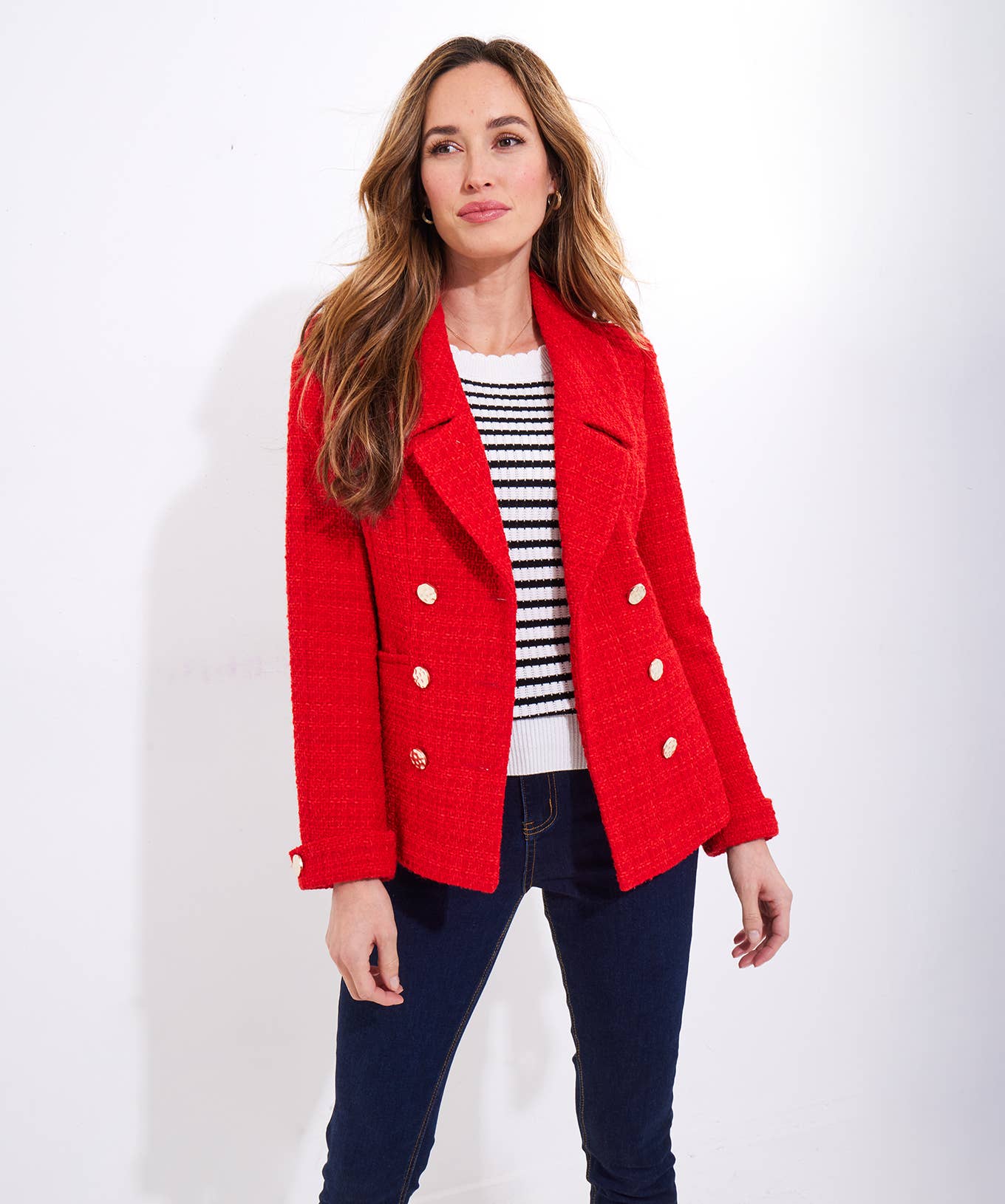 Elle Statement Tweed Jacket: Red