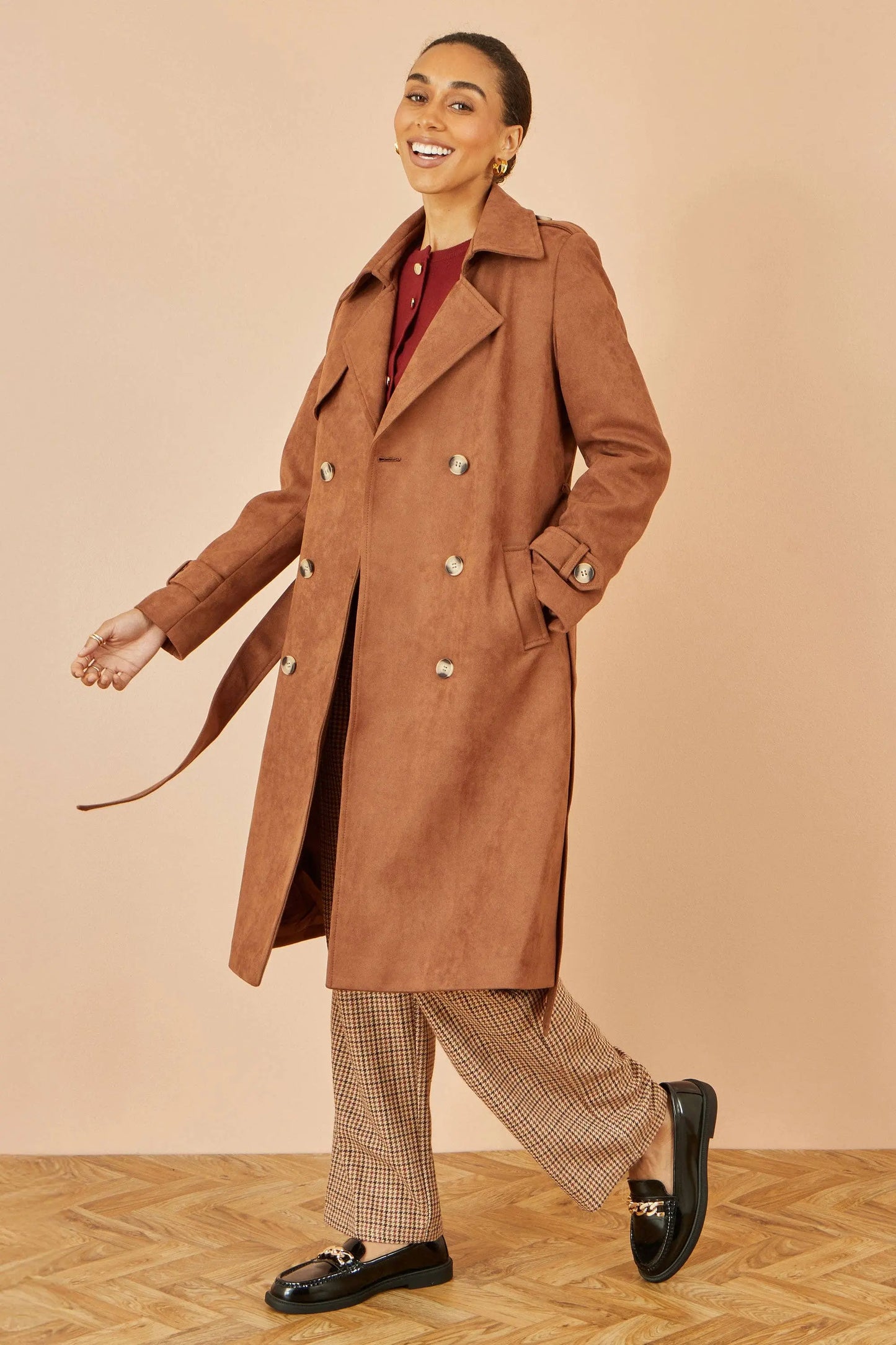 Brown Faux Suede Trench Coat: Brown The Style Closet