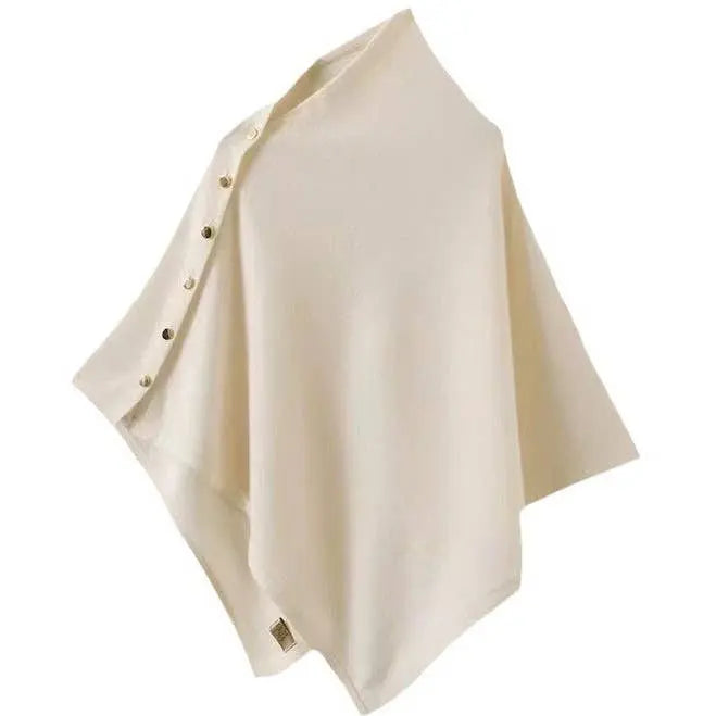 Cashmere Cape with Buttons Details in Cream The Style Closet