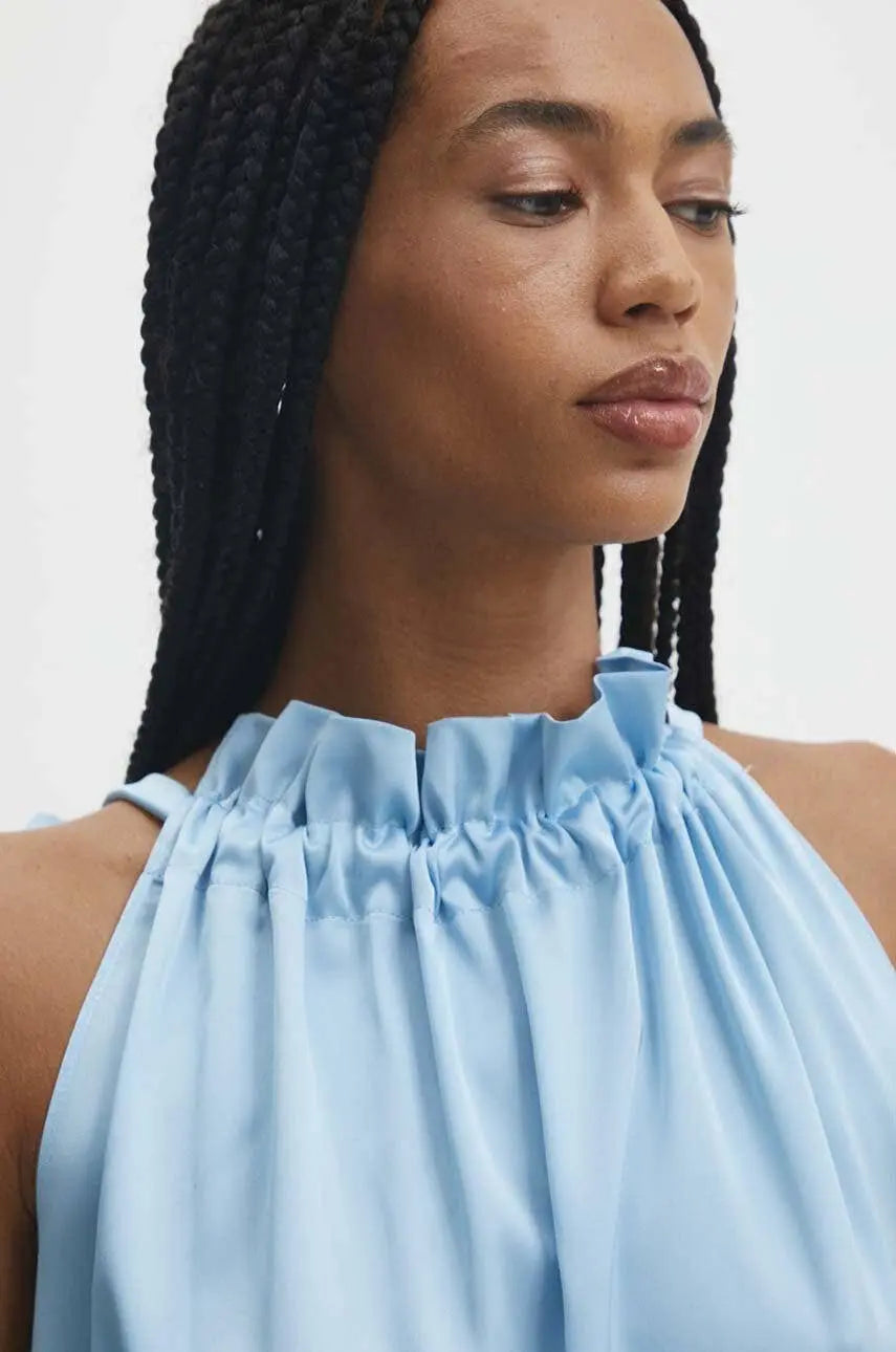 Satin Elisabeth top with bow at the collar - TEAL One size The Style Closet