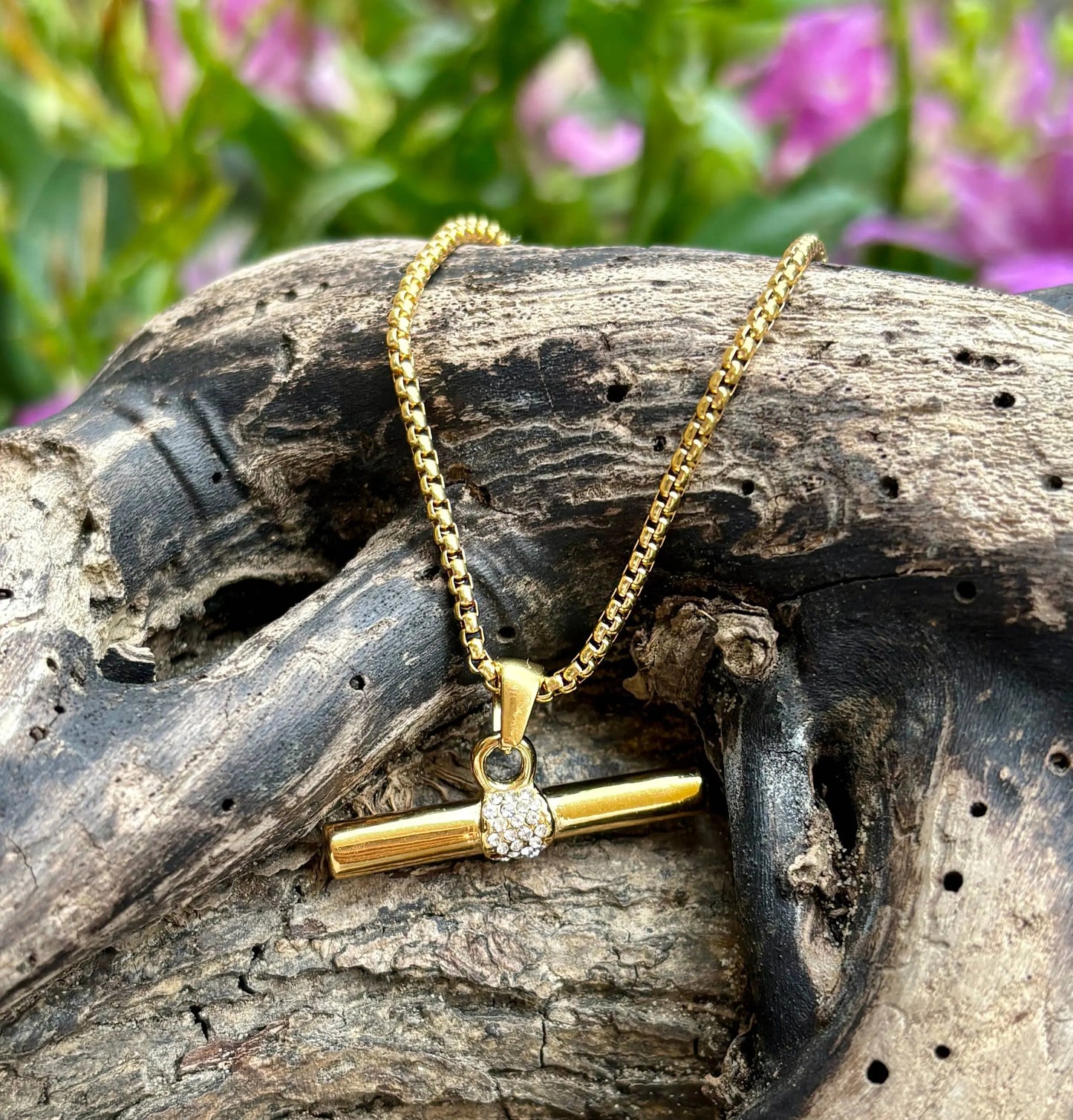 18ct Gold Plated Cubic Zirconia T Bar Necklace The Style Closet