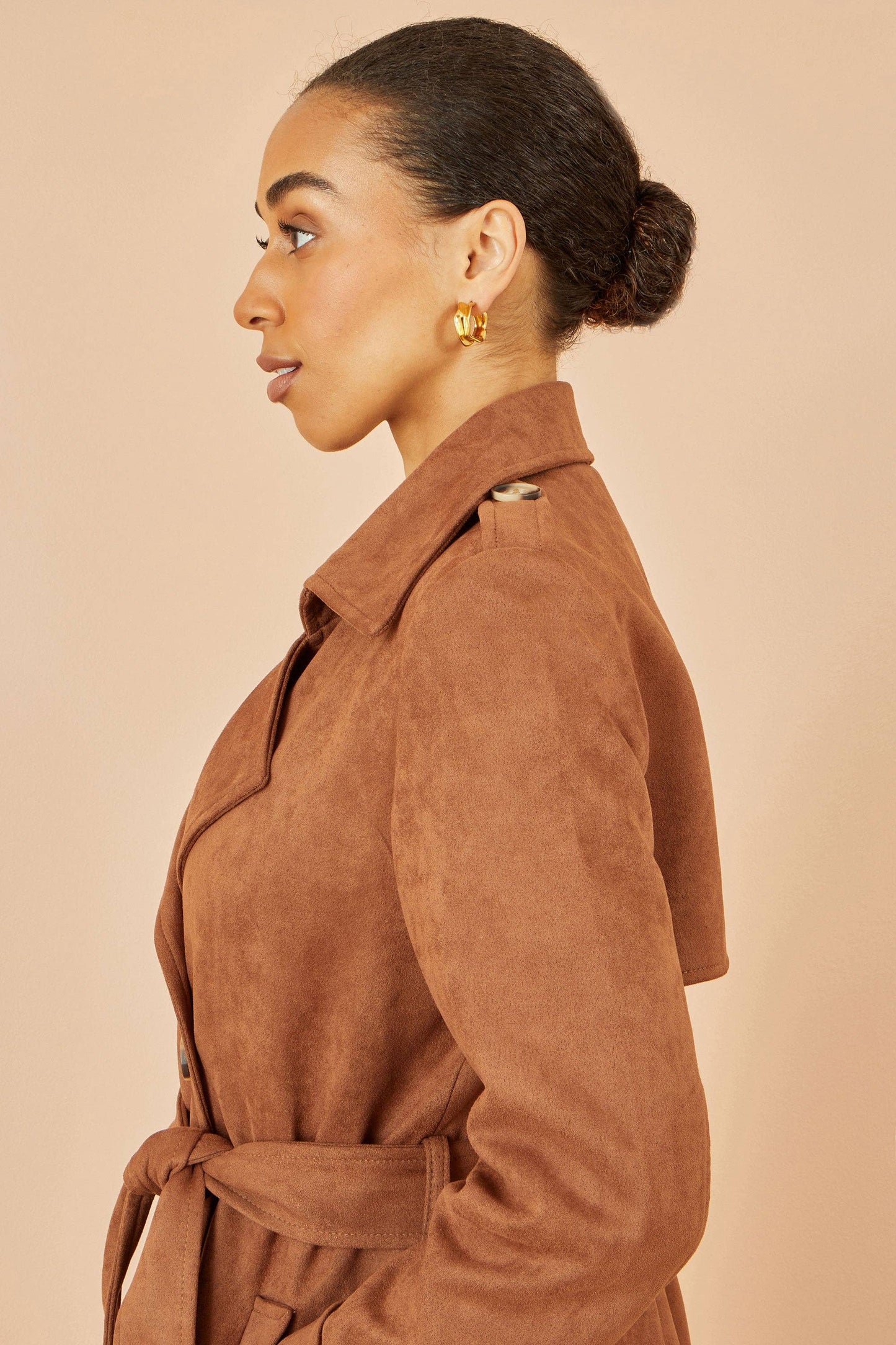 Brown Faux Suede Trench Coat: Brown The Style Closet