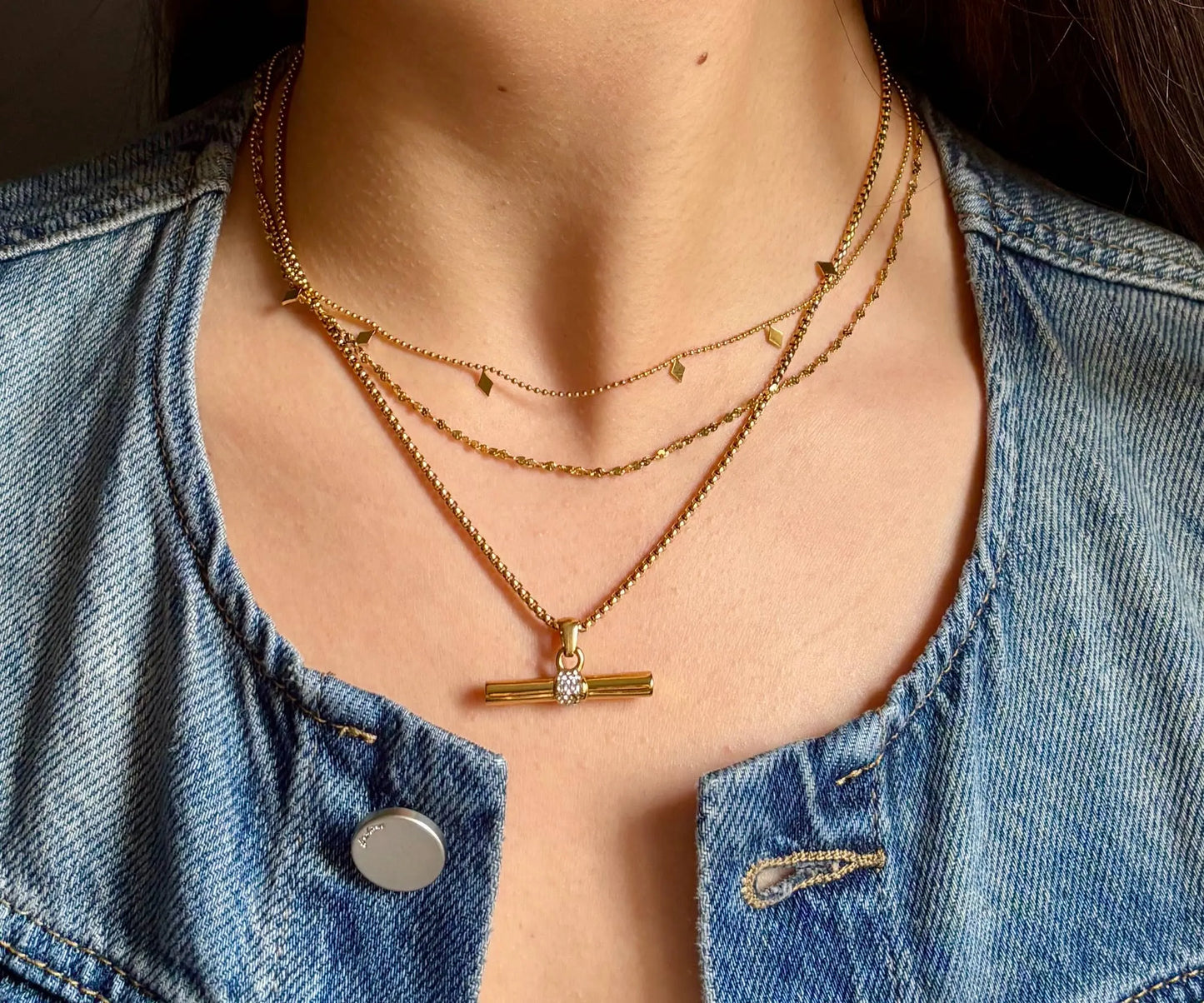 18ct Gold Plated Cubic Zirconia T Bar Necklace The Style Closet