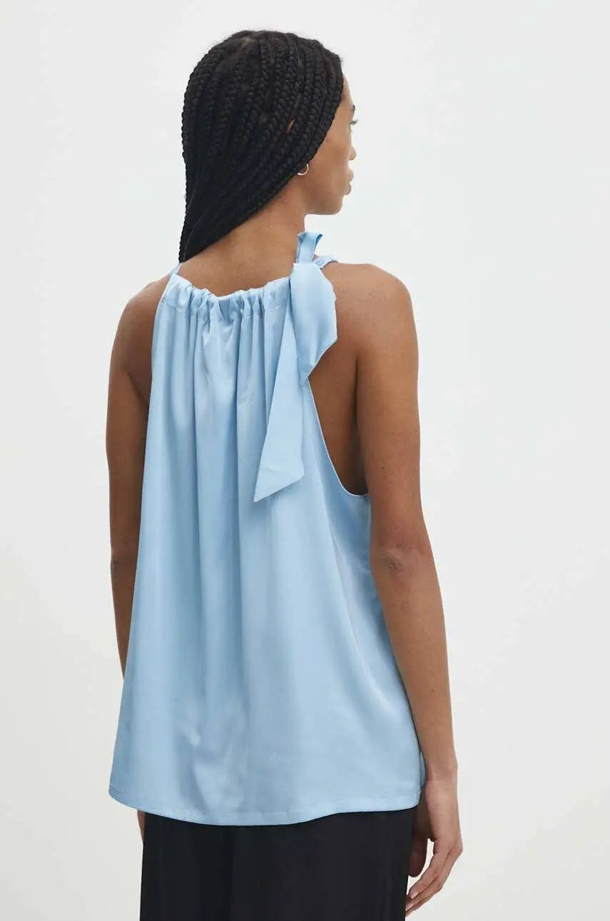 Satin Elisabeth top with bow at the collar - TEAL One size The Style Closet