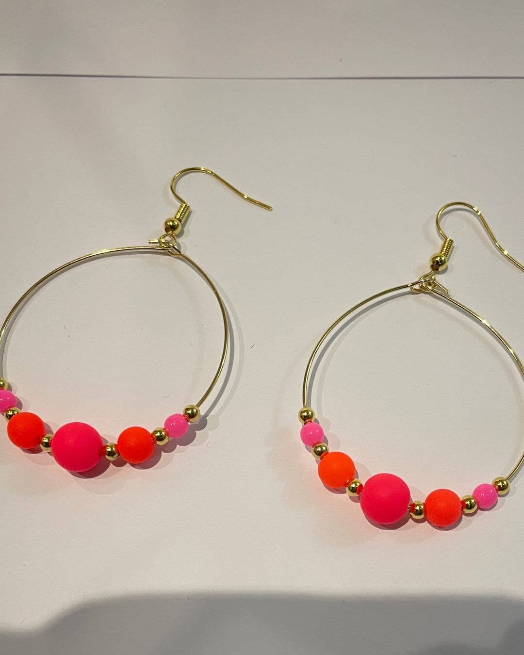 Half Beaded Neon and Pink Beaded Hoops