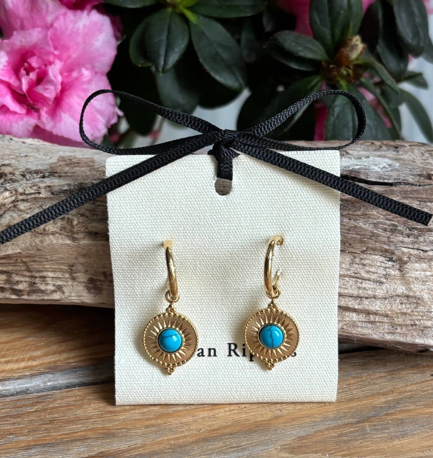 18ct Gold Plated Turquoise Circle Drop Huggie Earrings The Style Closet
