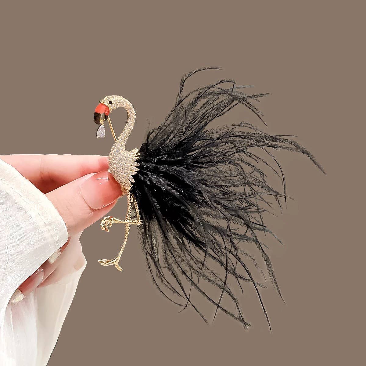 Flamingo Feathers Brooch 1572: Black PEACH ACCESSORIES