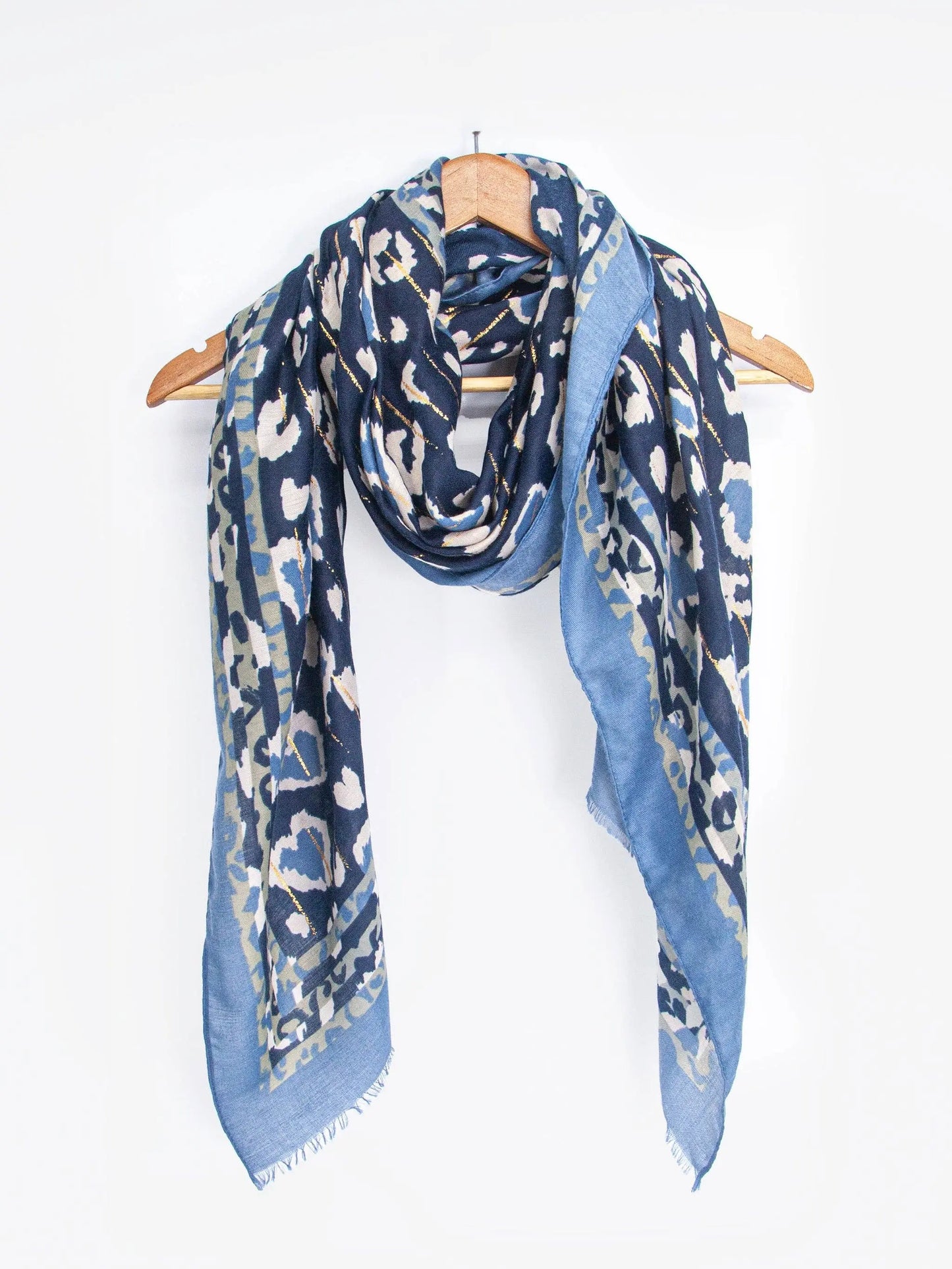 Lightweight Scarf - Blue, Leopard Border: One-size The Style Closet