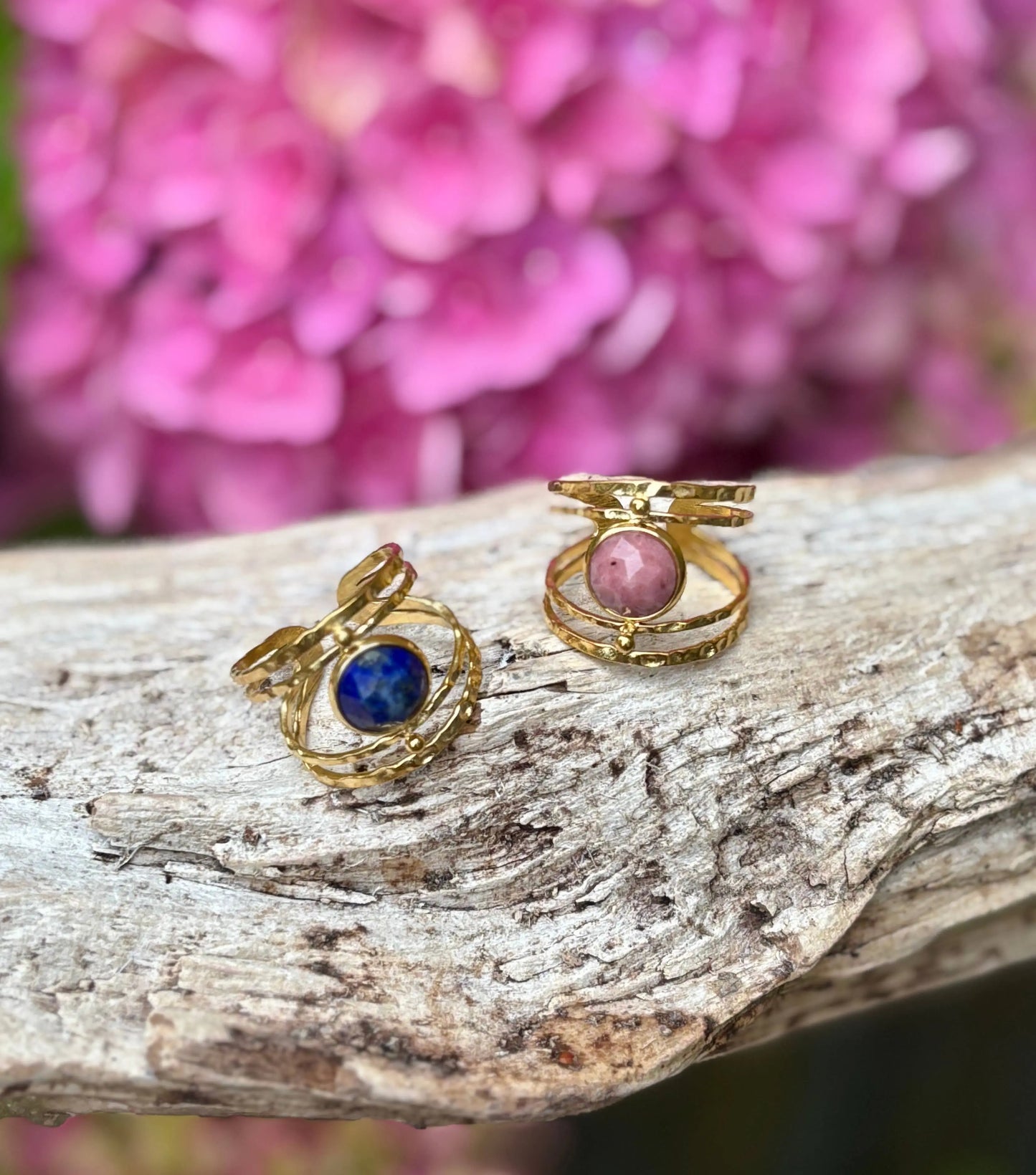 18ct Gold Plated Adjustable Lapis Lazuli Double Band Ring The Style Closet