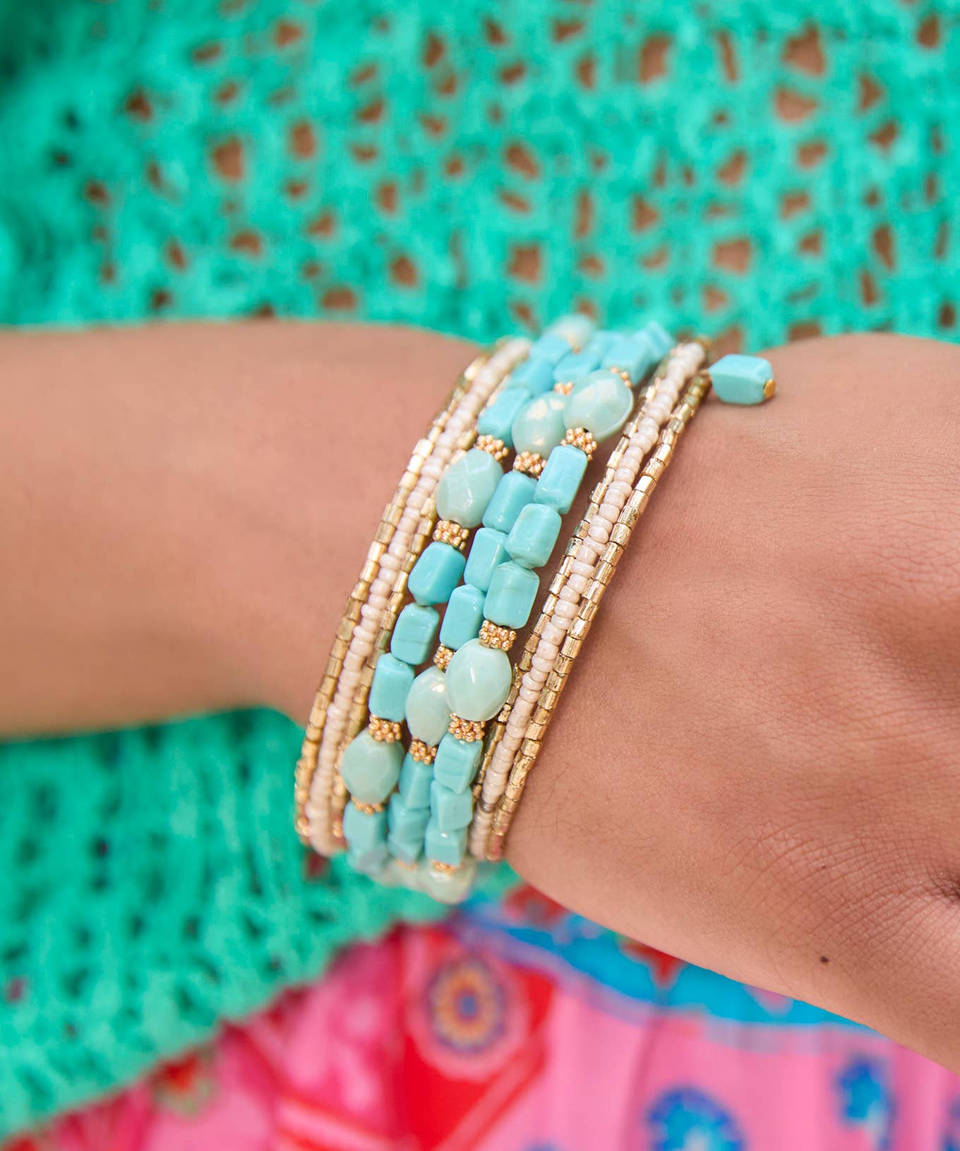 Lost Horizon Beaded Bangle: Blue/Gold / One Size