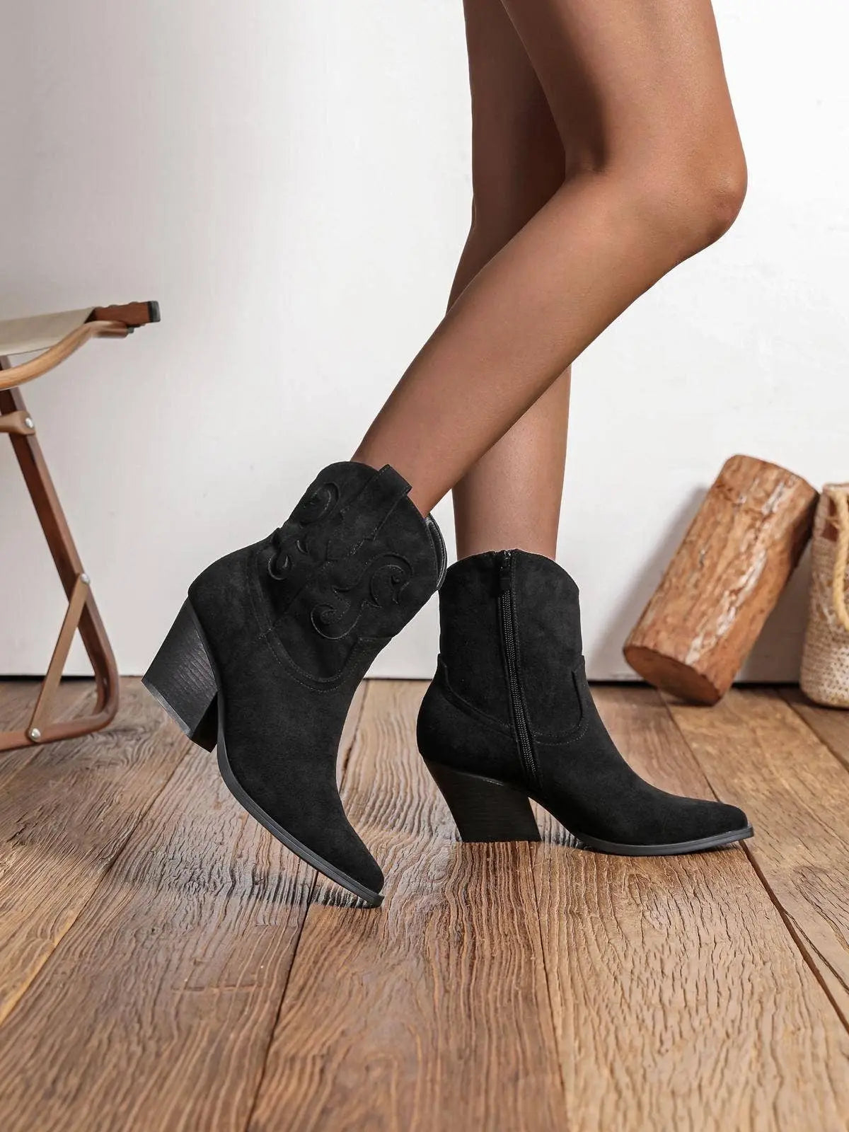 Women's Faux Suede Cut Out detail Western Cowboy Boots: The Style Closet