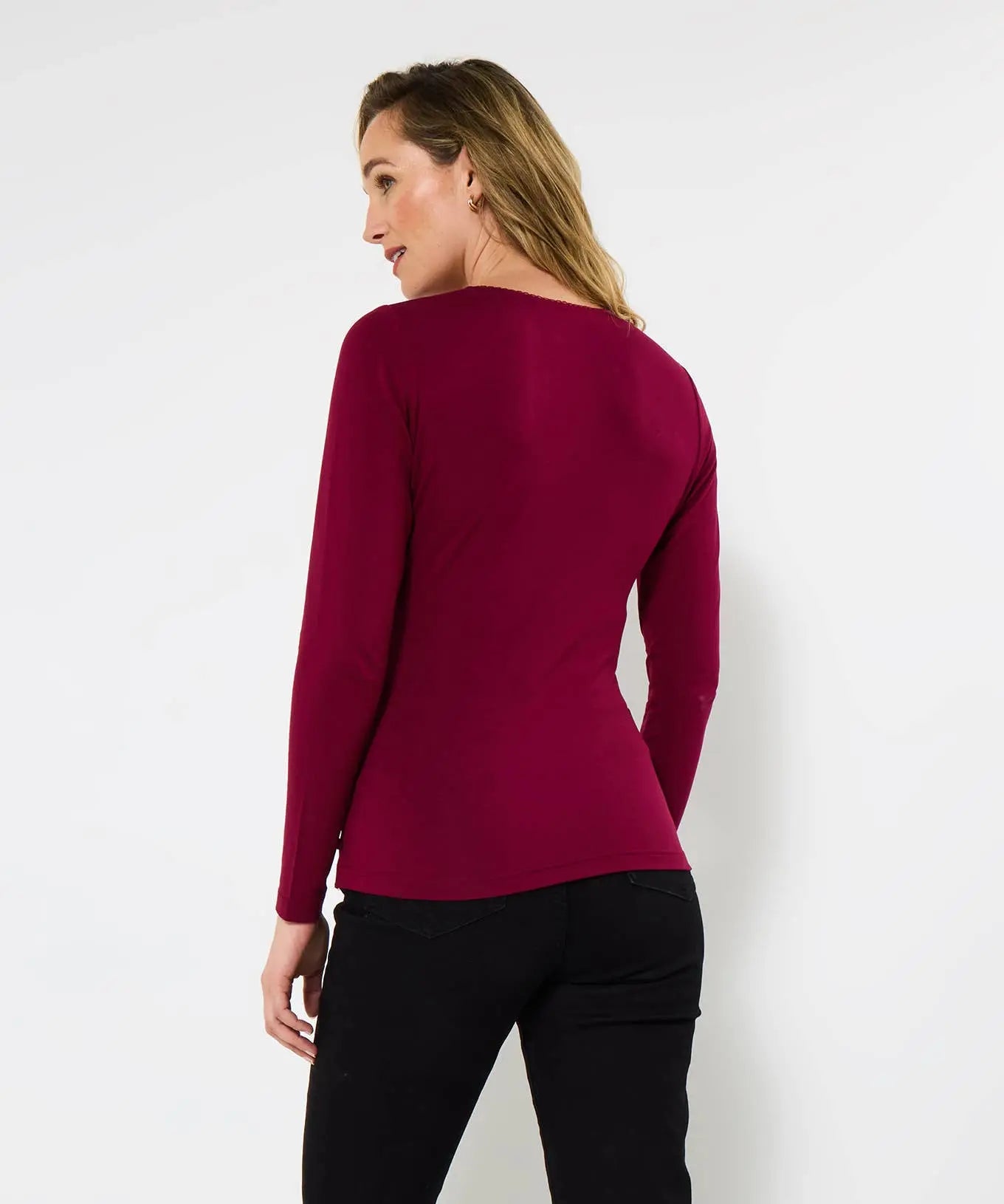 Beautiful Berry Wrap Front Jersey Top: Berry The Style Closet