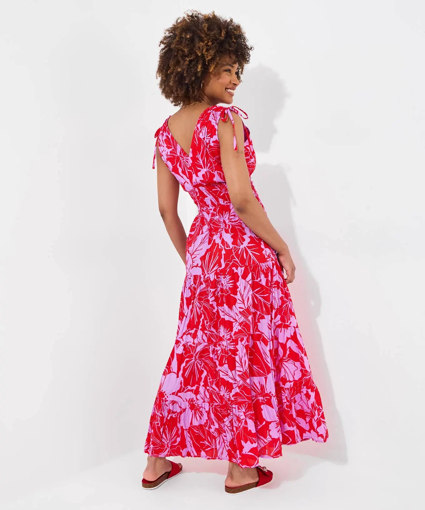 Collette Tie Shoulder Cotton Maxi Dress: Red The Style Closet