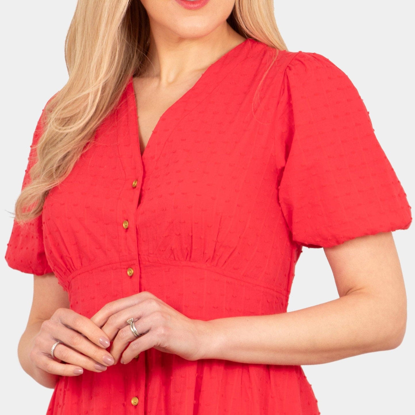 Poppy Cotton Button Down Midi Tea Dress - Red