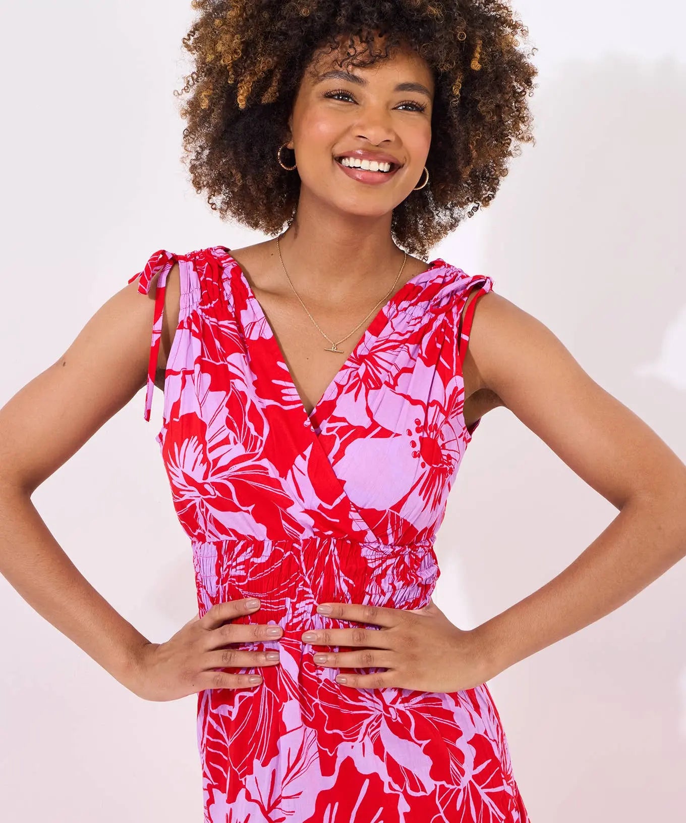 Collette Tie Shoulder Cotton Maxi Dress: Red The Style Closet
