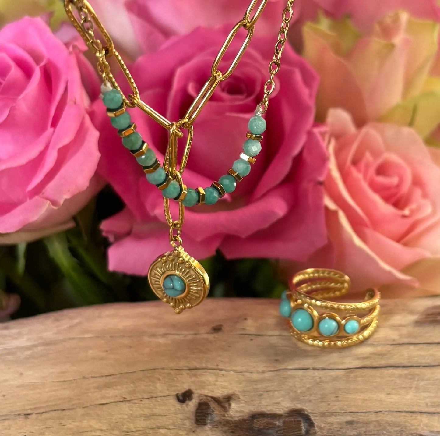 18ct Gold Plated Turquoise Double Chain Bracelet The Style Closet