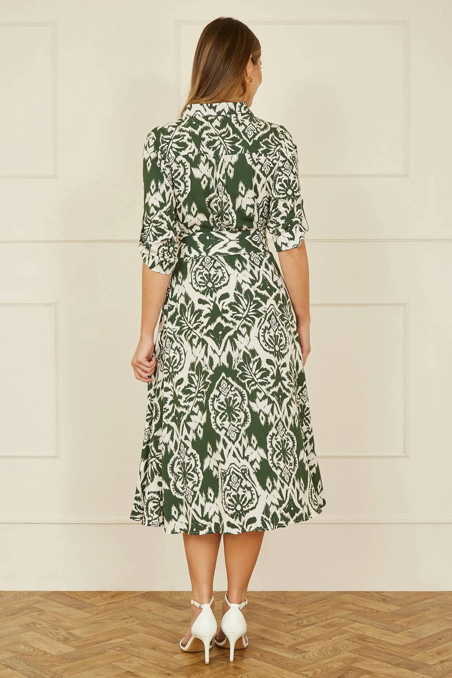 Green Ikat Geo Print Midi Shirt Dress: Green The Style Closet