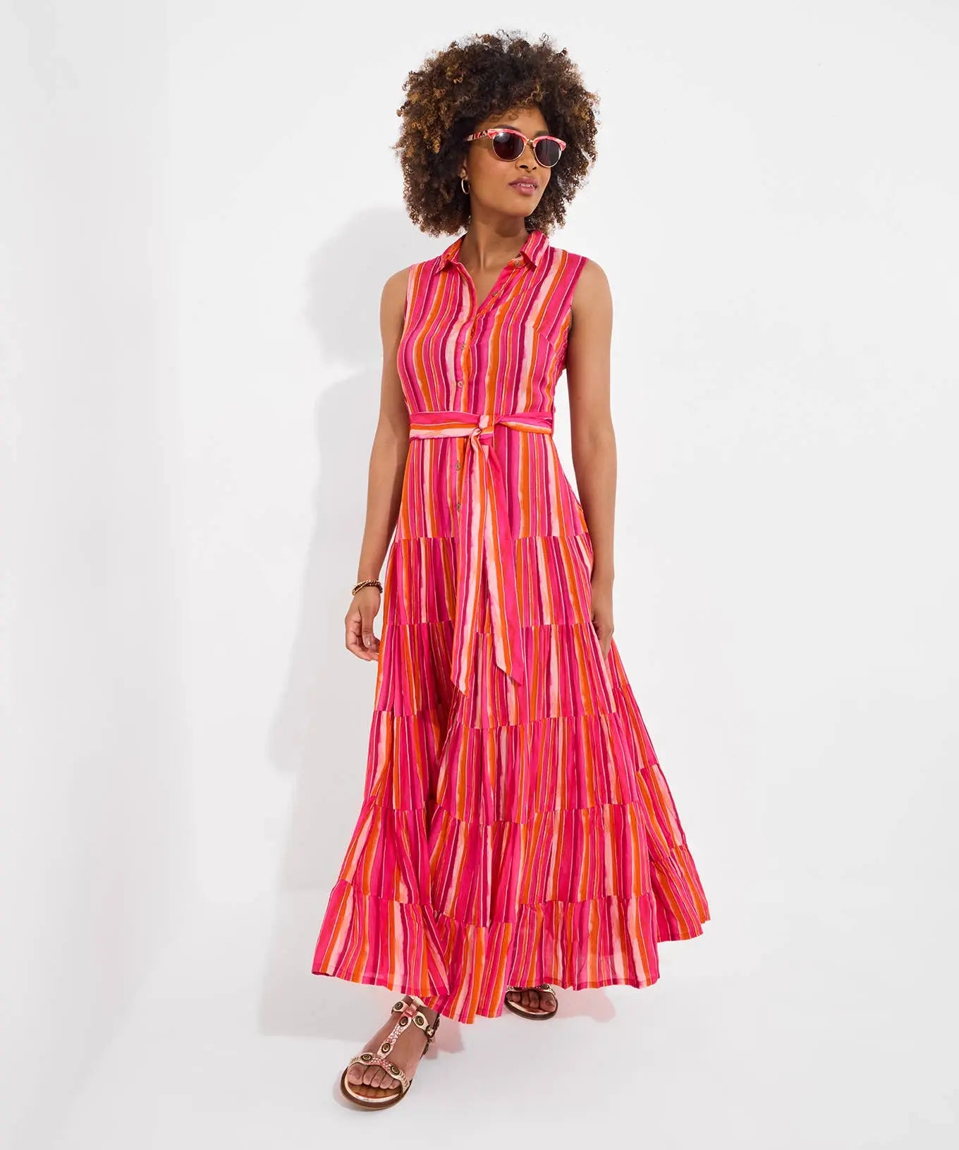 Lucy Stripe Sleeveless Maxi Dress: Pink / 16 Joe Browns