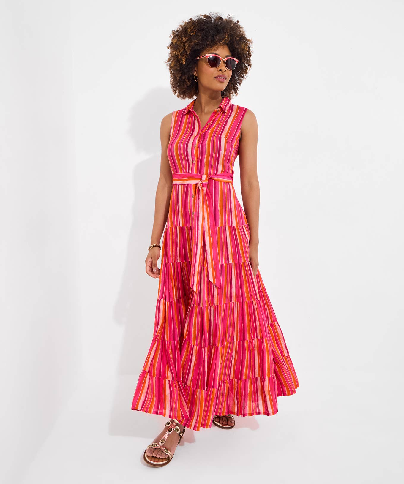 Lucy Stripe Sleeveless Maxi Dress: Pink