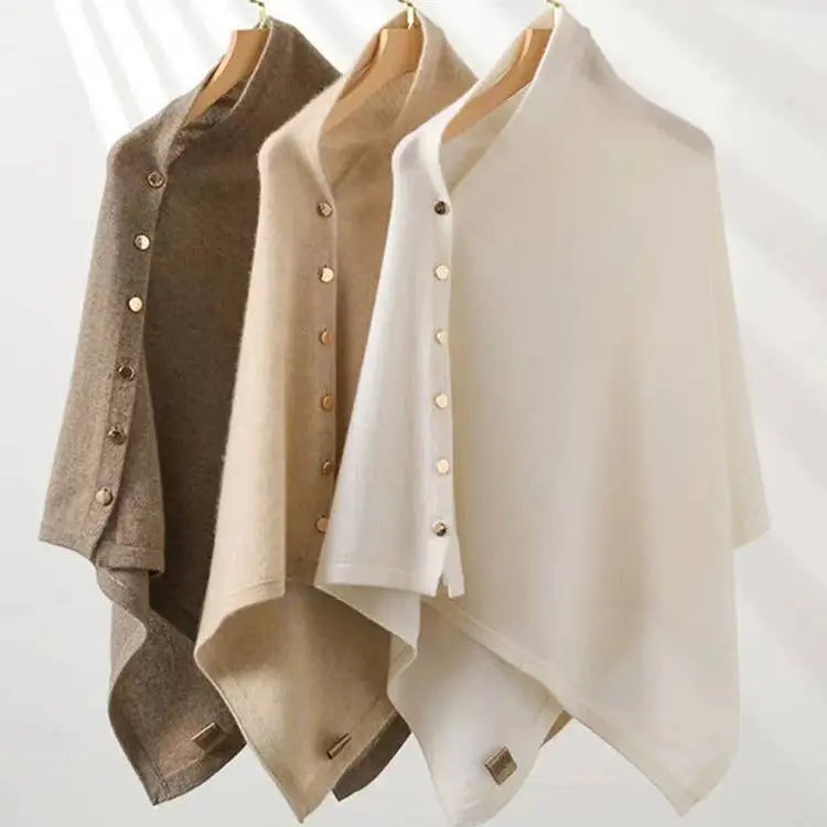 Cashmere Cape with Buttons Details in Cream The Style Closet